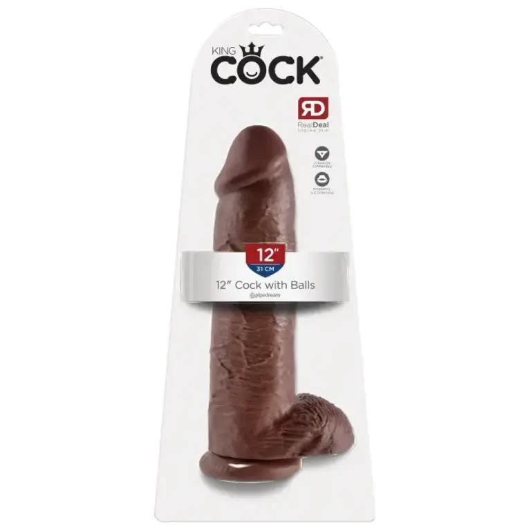 PIPEDREAM KING COCK 12” COCK W BALLS BROWN