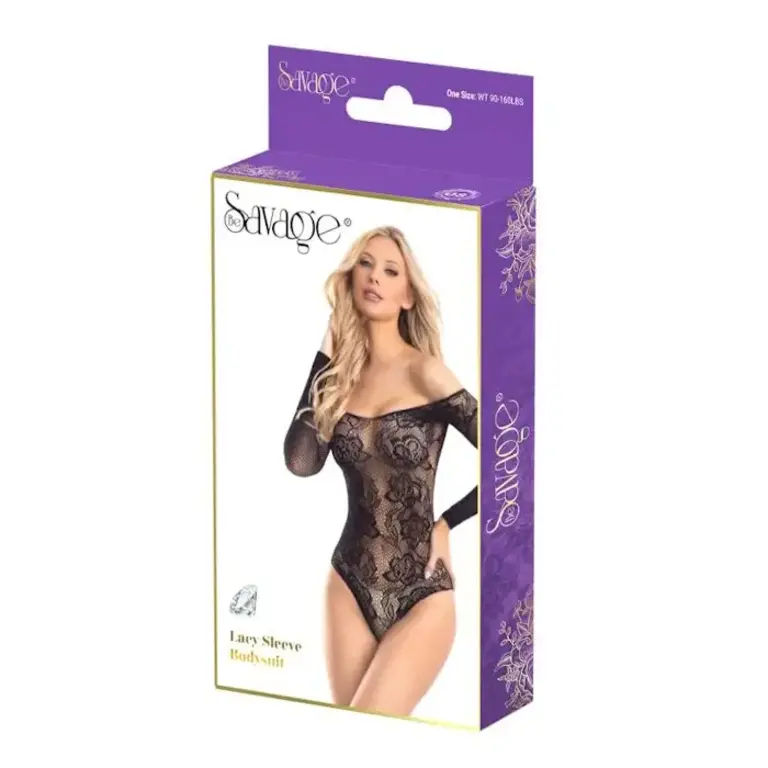 BE SAVAGE LACY SLEEVE BODYSUIT - BLACK