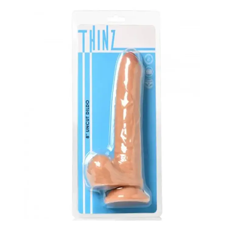 THINZ DILDO 8" LIGHT THINZ UNCUT W/ BALLS