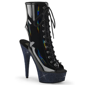 PLEASER SHOES 6" HEEL OPEN TOE RHINESTONE LACE-UP ANKLE BOOT
