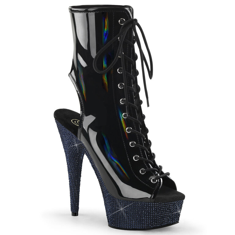 PLEASER SHOES 6" HEEL OPEN TOE RHINESTONE LACE-UP ANKLE BOOT