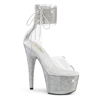 PLEASER SHOES 7" HEEL Platform Close Back Ankle Cuff Sandal w/Side Lacing and Rhinestone Embellished Ankle Cuff & Platform Bottom, Back Zip