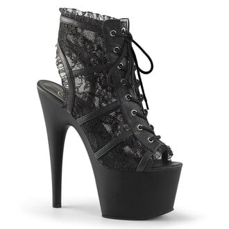 PLEASER SHOES 7" Heel, 2 3/4" PF Open Toe/Heel Lace Overlay Bootie