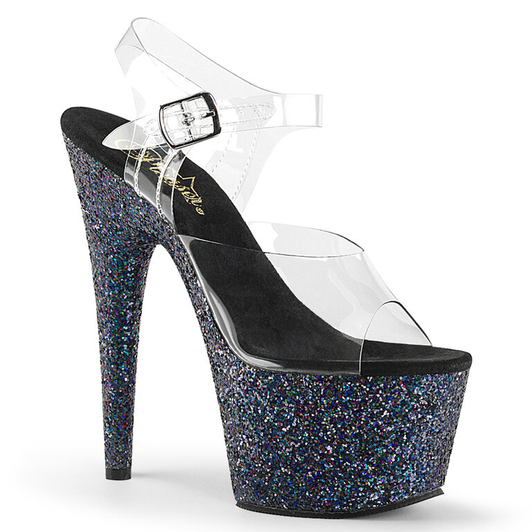 PLEASER SHOES 7" Heel, 2 3/4" PF Ankle Strap Sandal w/ Holo Glitter Bottom