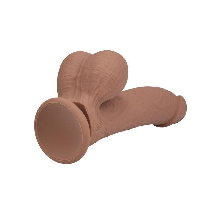 SHOTS AMERICA REALROCK RECHARGEABLE DUAL LAYERED VIBRATING CURVED 6IN W/BALLS TAN