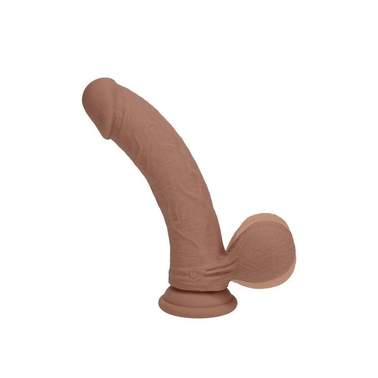 SHOTS AMERICA REALROCK RECHARGEABLE DUAL LAYERED VIBRATING CURVED 6IN W/BALLS TAN