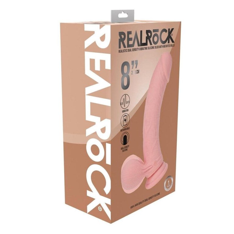 SHOTS AMERICA REALROCK RECHARGEABLE DUAL LAYERED VIBRATING CURVED 8IN W/BALLS