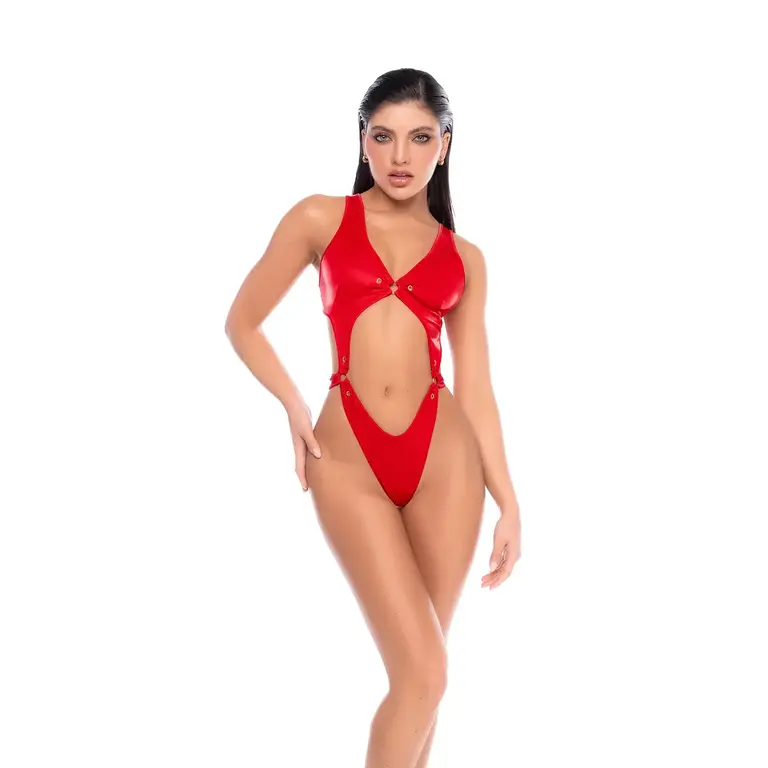 MAPALE RED PLUNGING NECKLINE BODYSUIT
