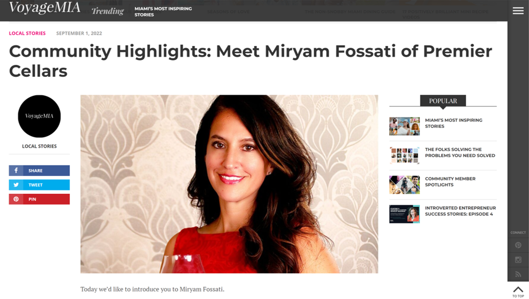 Voyage MIA Magazine | Community Highlights: Meet Miryam Fossati of Premier Cellars