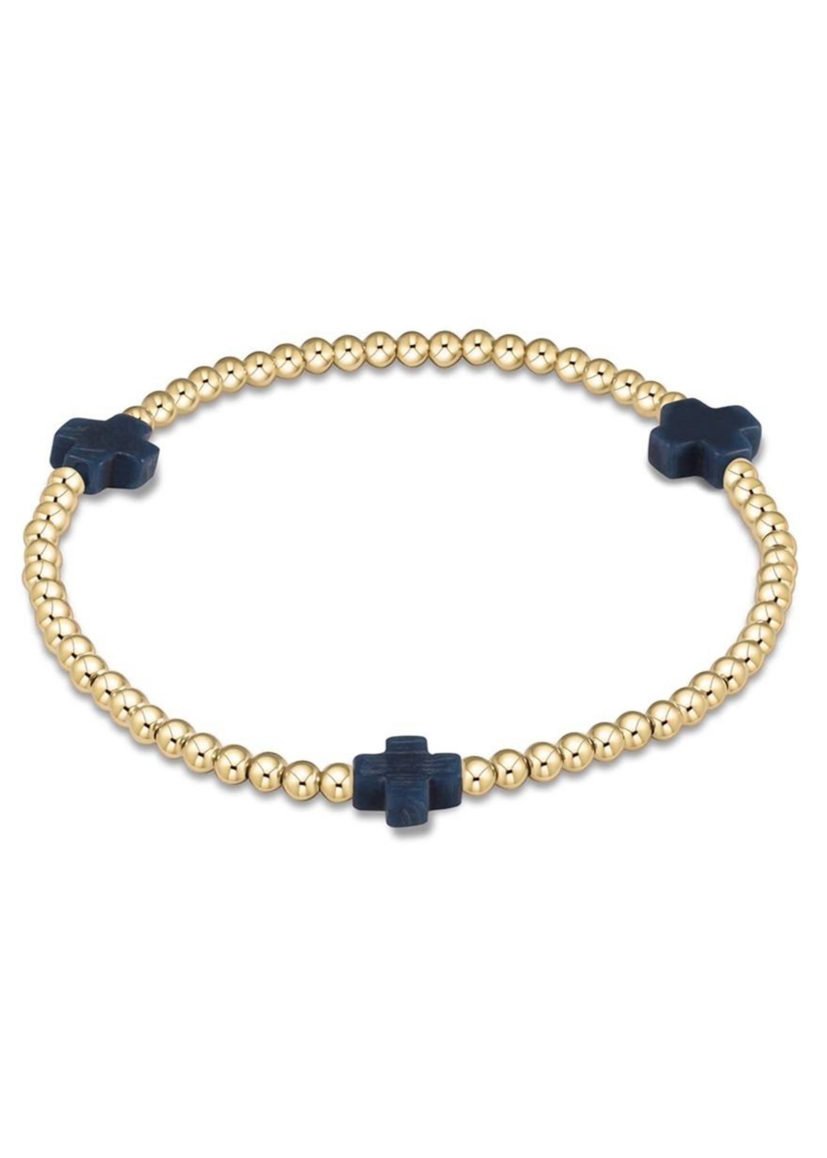 enewton Signature Cross Gold Pattern 3mm Bead Bracelet - Navy