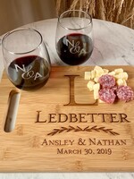 Embossed Graphics Board & Stemless Wine Glasses 3pc Set