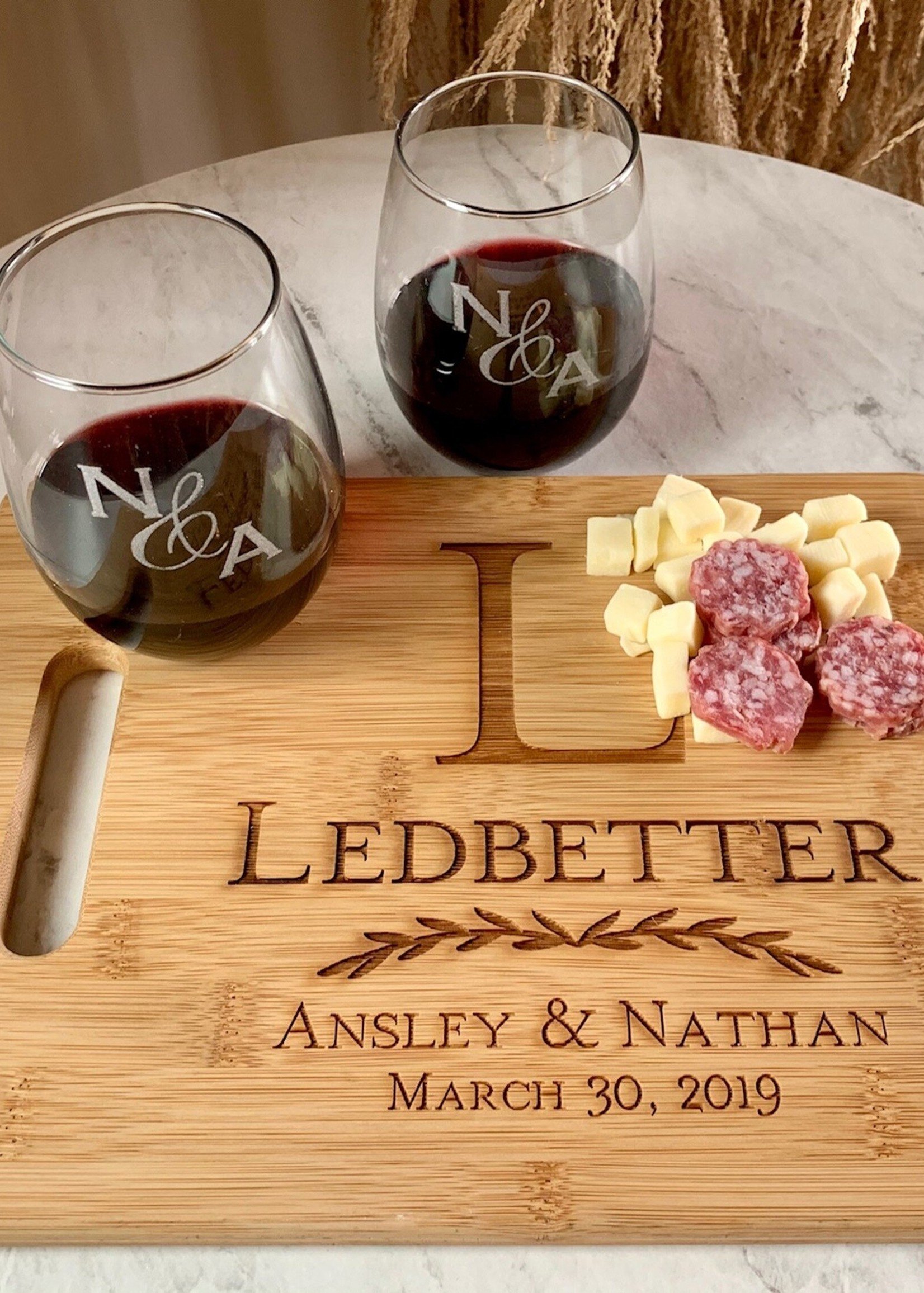 Embossed Graphics Board & Stemless Wine Glasses 3pc Set
