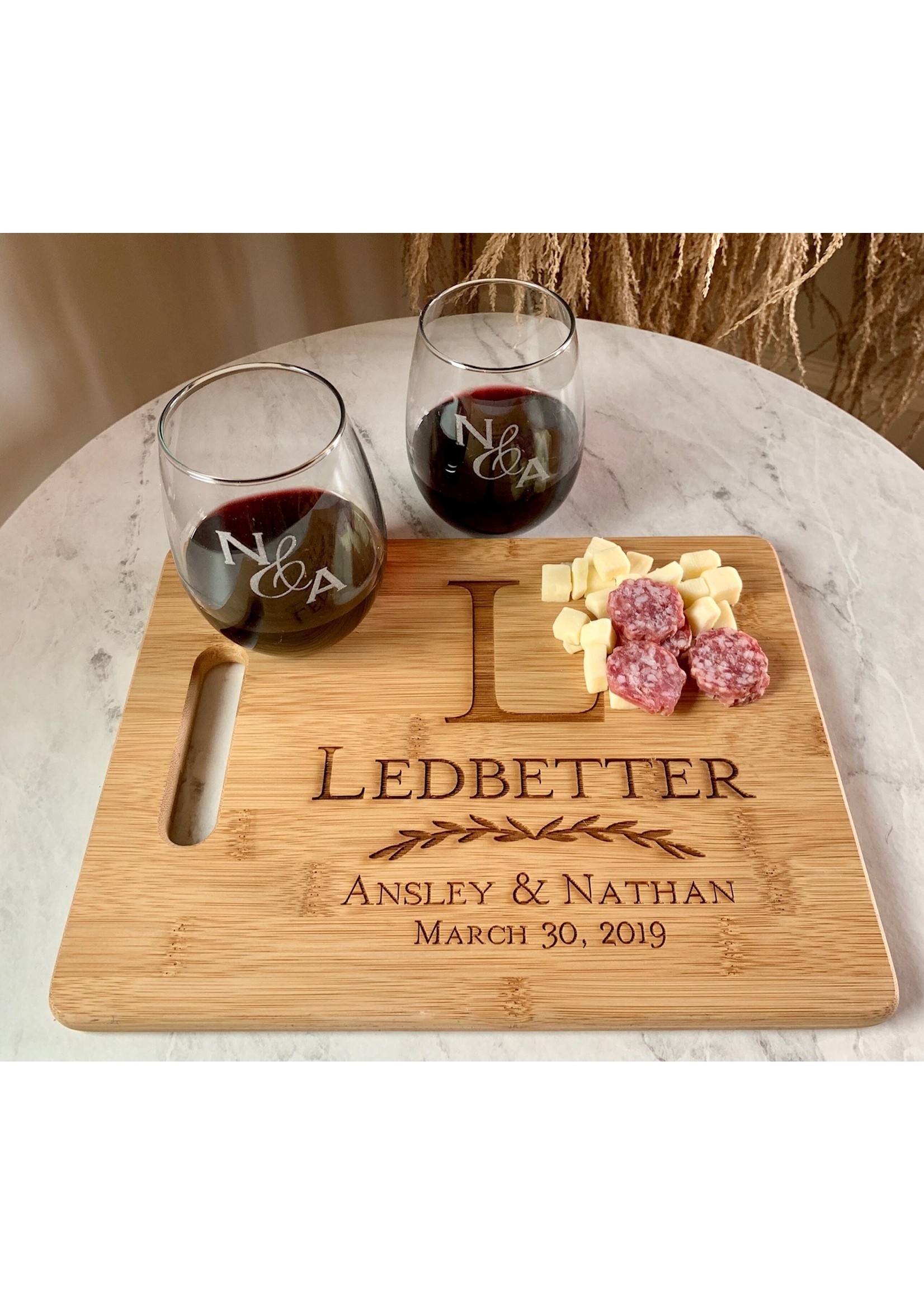 Embossed Graphics Board & Stemless Wine Glasses 3pc Set