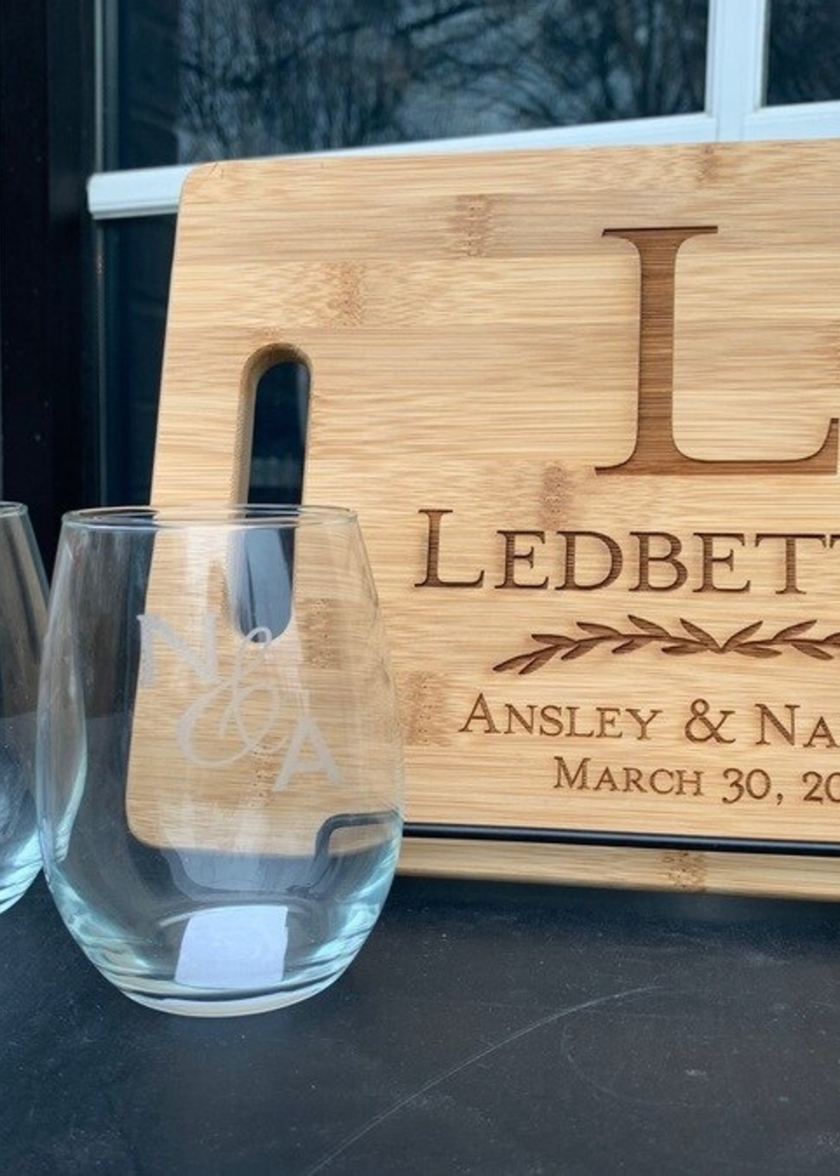 Embossed Graphics Board & Stemless Wine Glasses 3pc Set