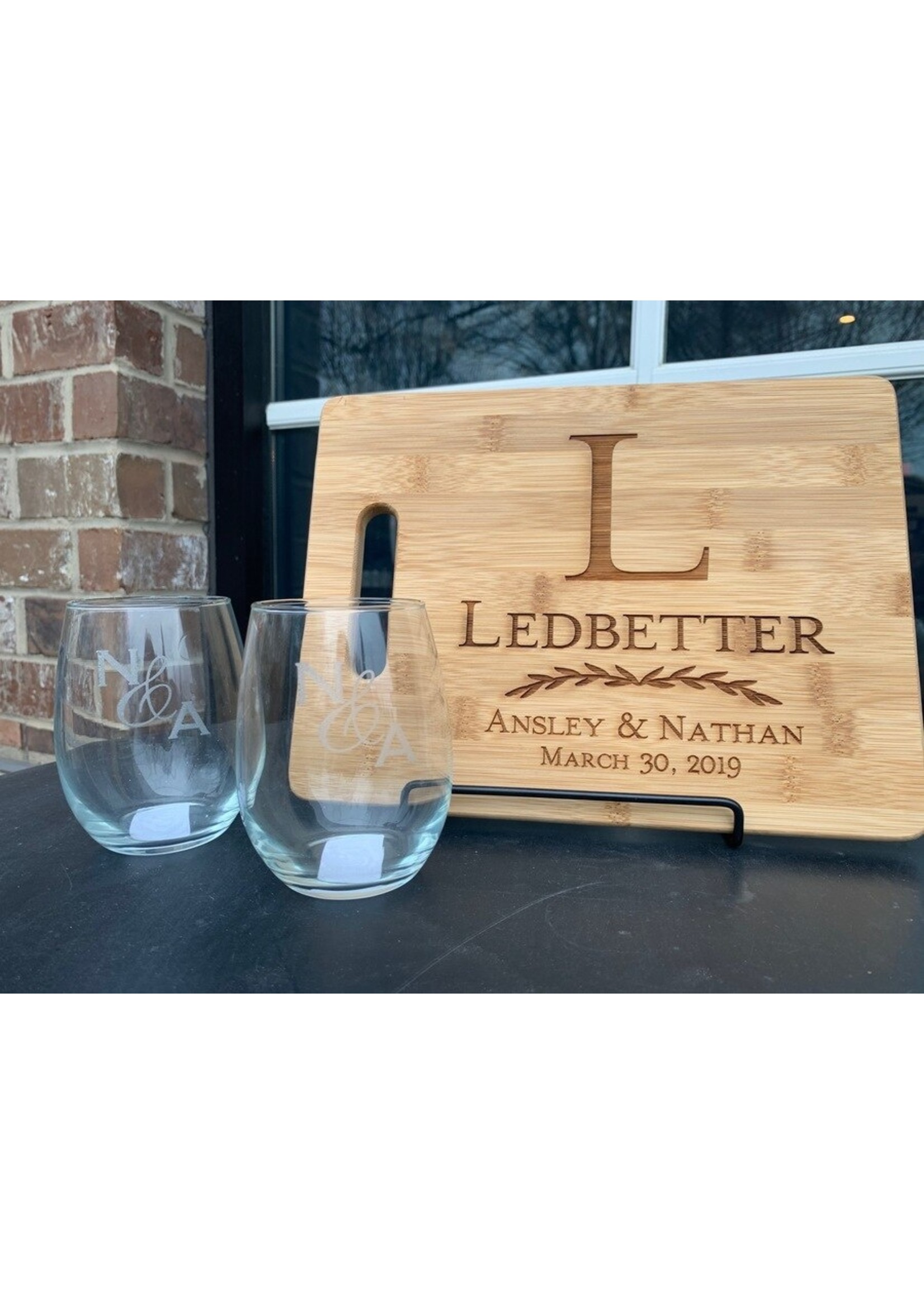 Embossed Graphics Board & Stemless Wine Glasses 3pc Set