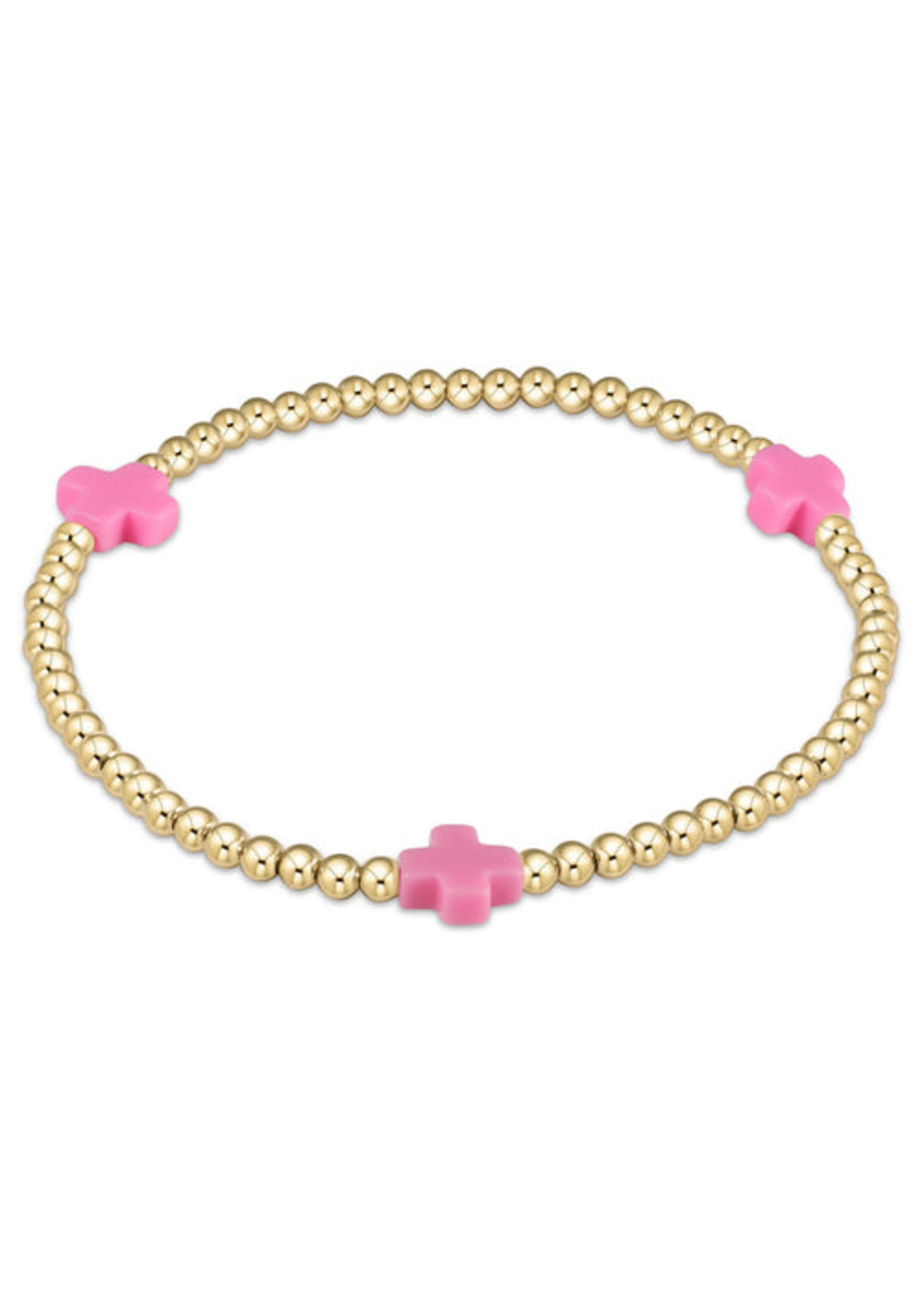 enewton Signature Cross Gold Pattern 3mm Bead Bracelet Bright Pink