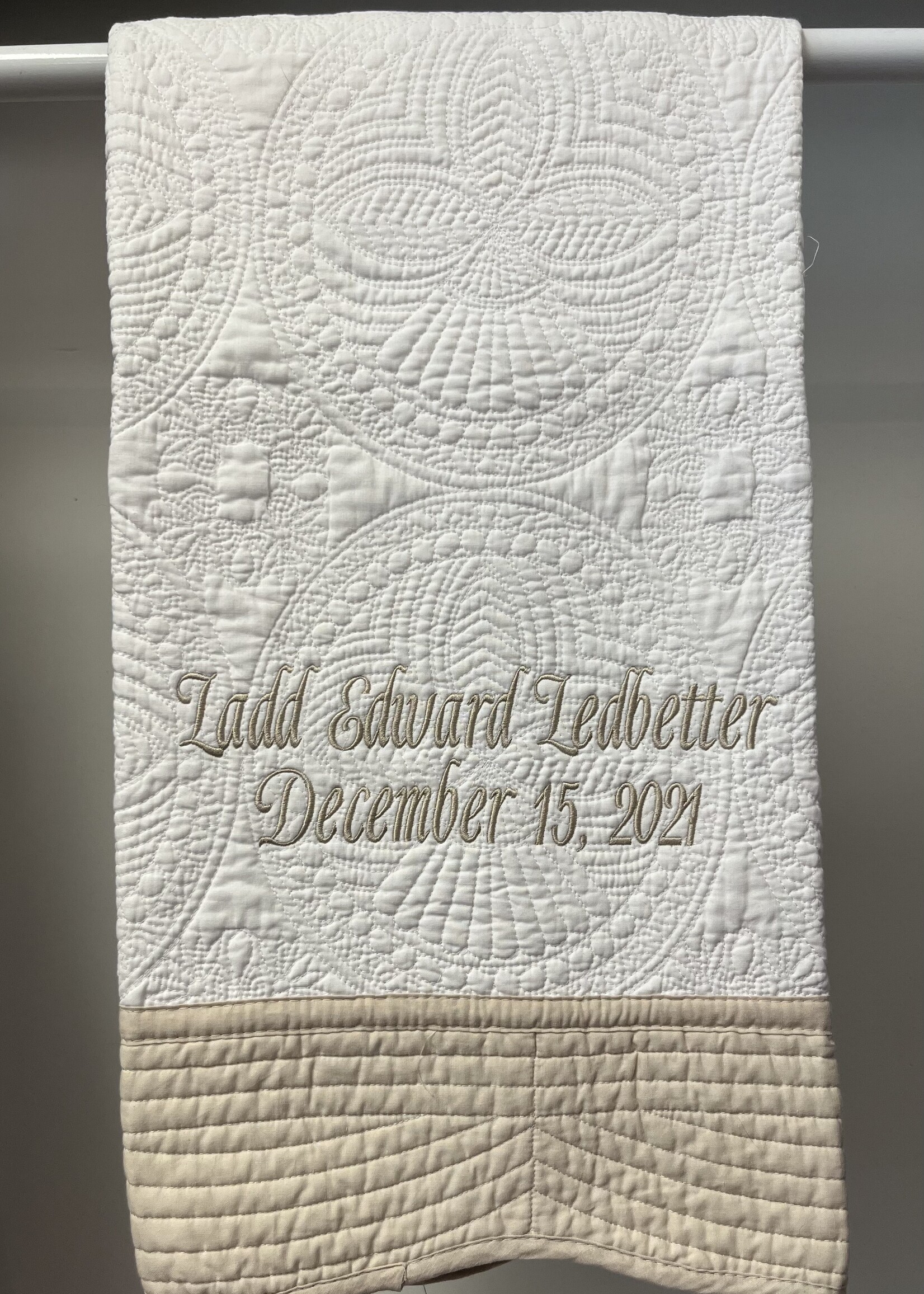 Oriental Products Signature Baby Quilt w/ Monogram  Tan