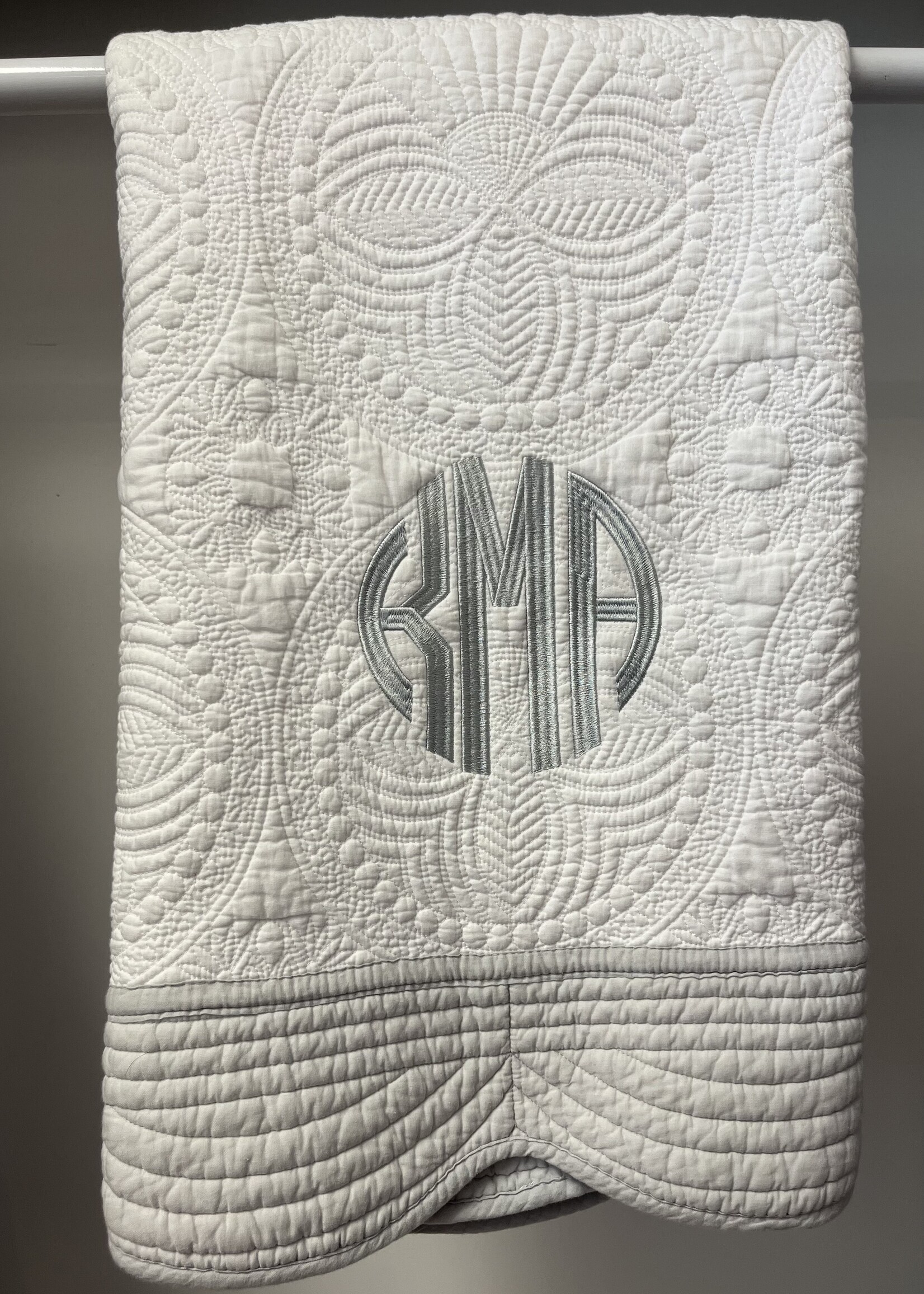 Oriental Products Signature Baby Quilt w/ Monogram  Gray