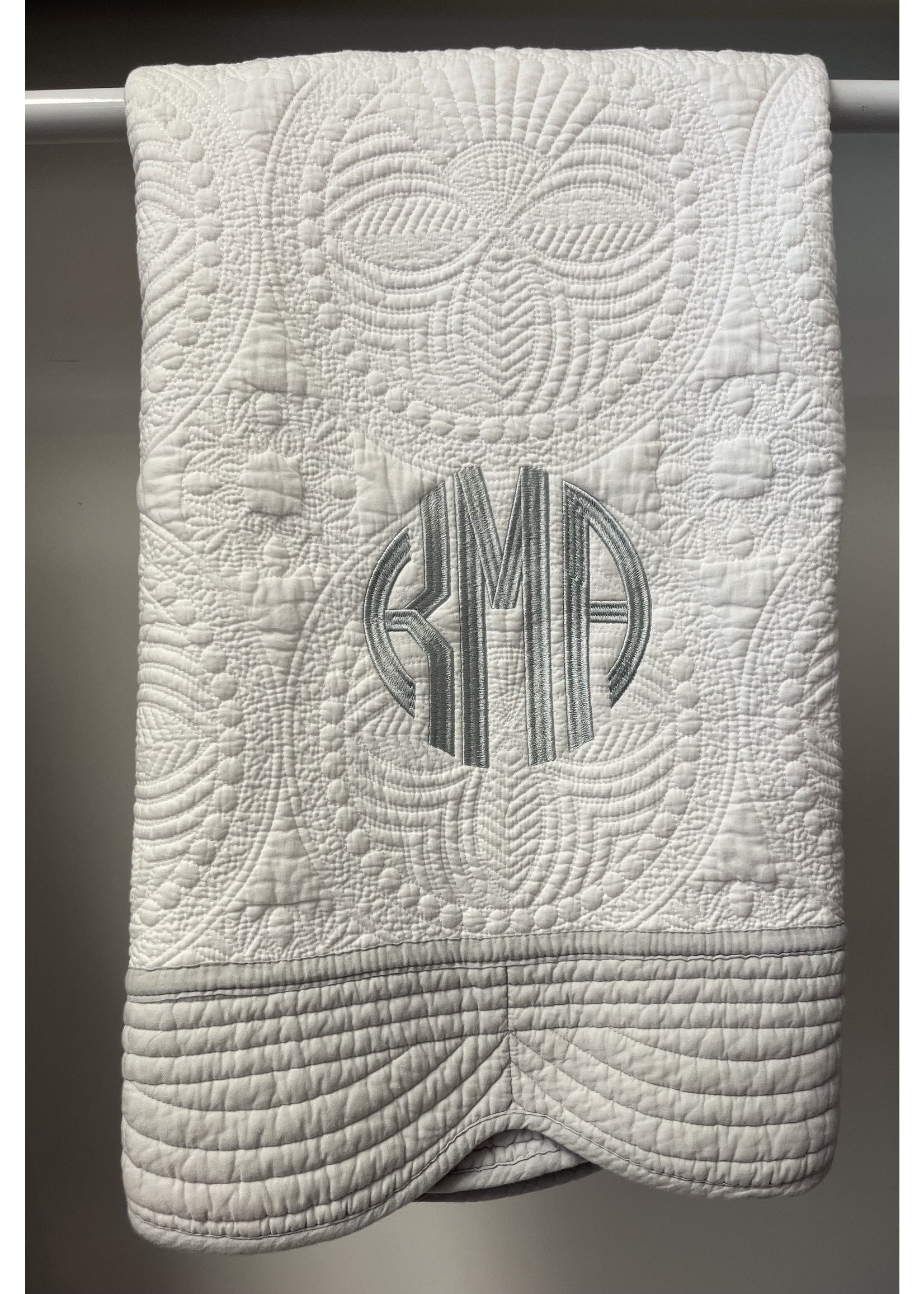 Oriental Products Signature Baby Quilt w/ Monogram  Gray