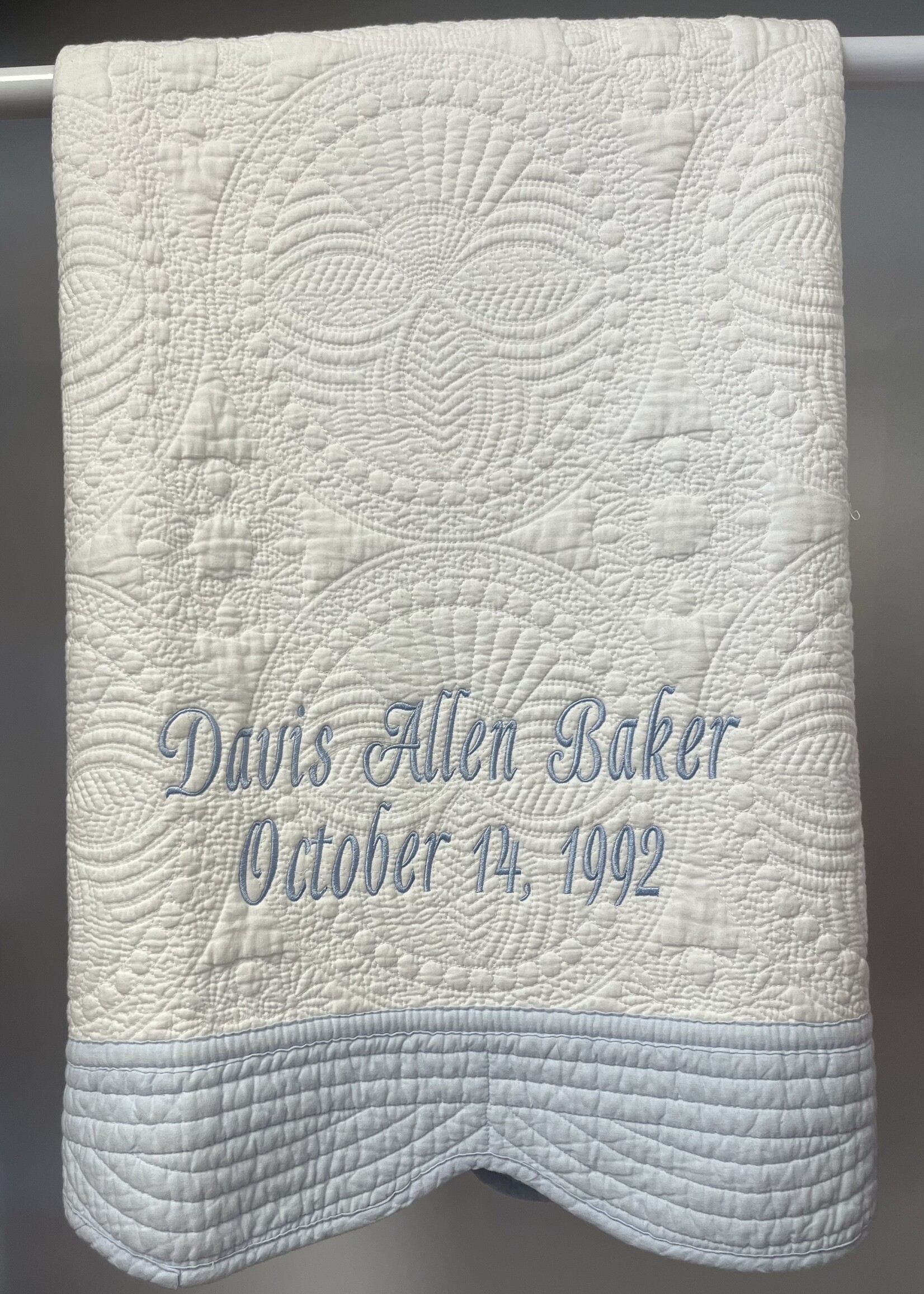 Oriental Products Signature Baby Quilt w/ Monogram  Blue