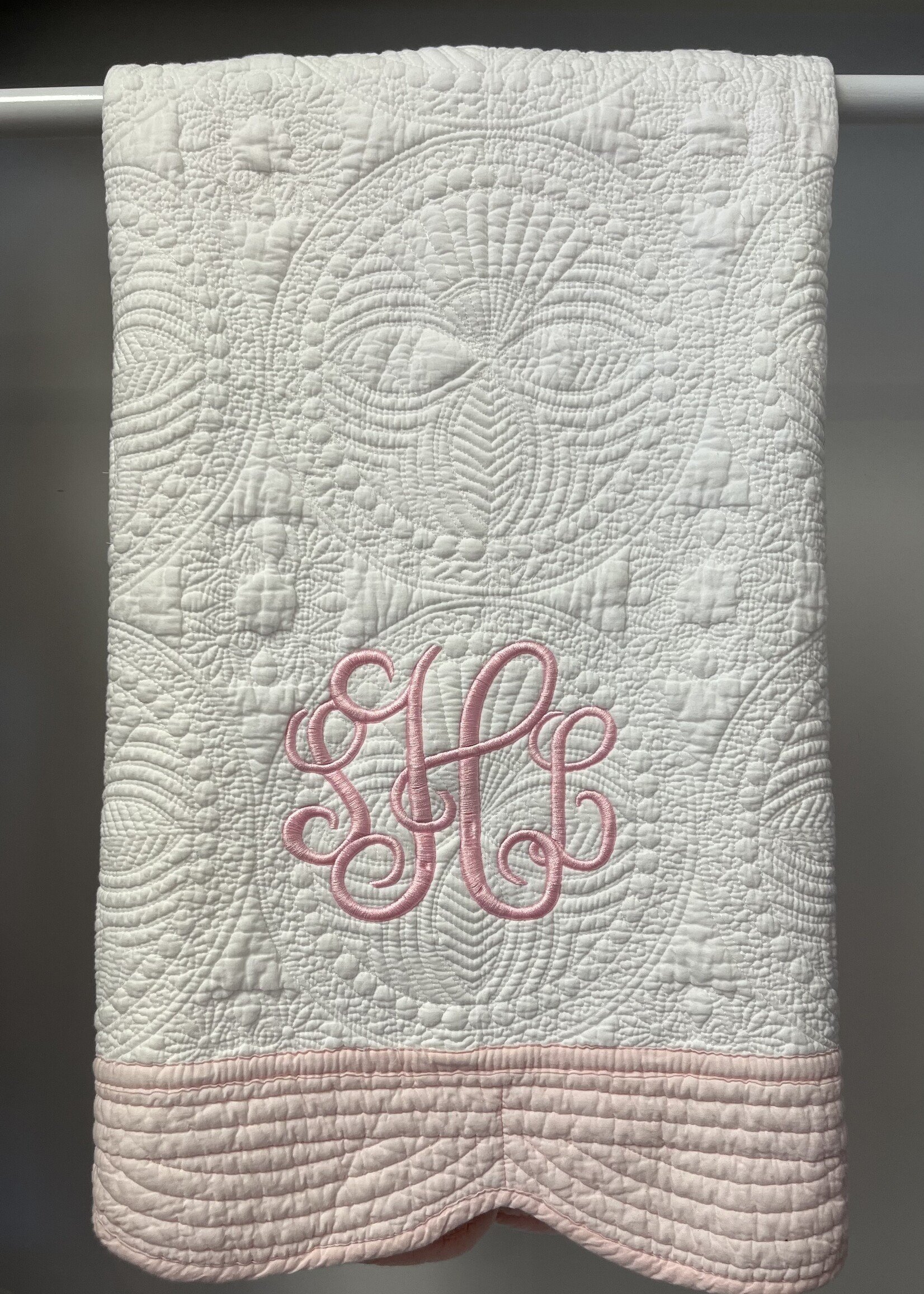 Oriental Products Signature Baby Quilt w/ Monogram  Pink