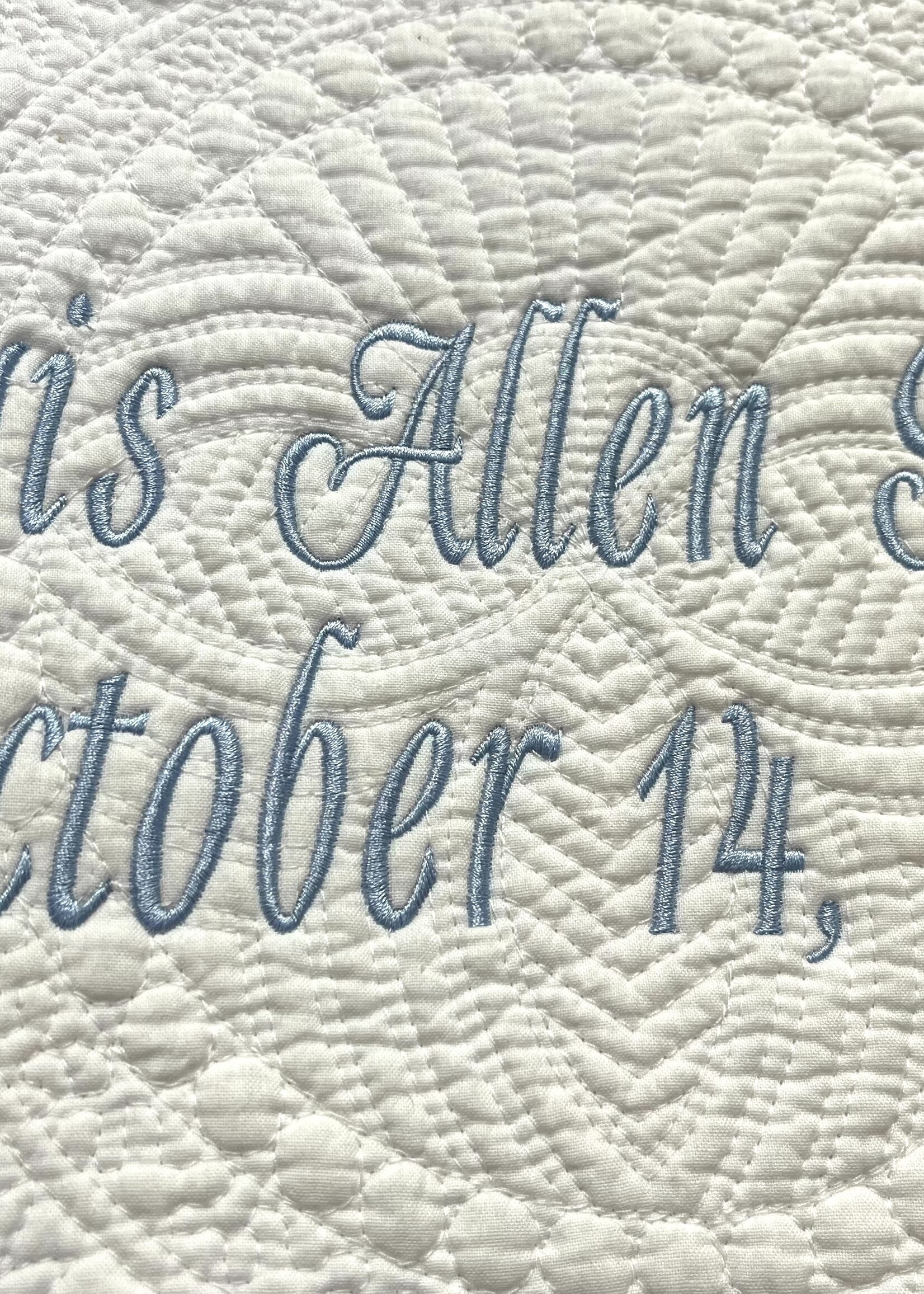 Oriental Products Signature Baby Quilt w/ Monogram  Blue