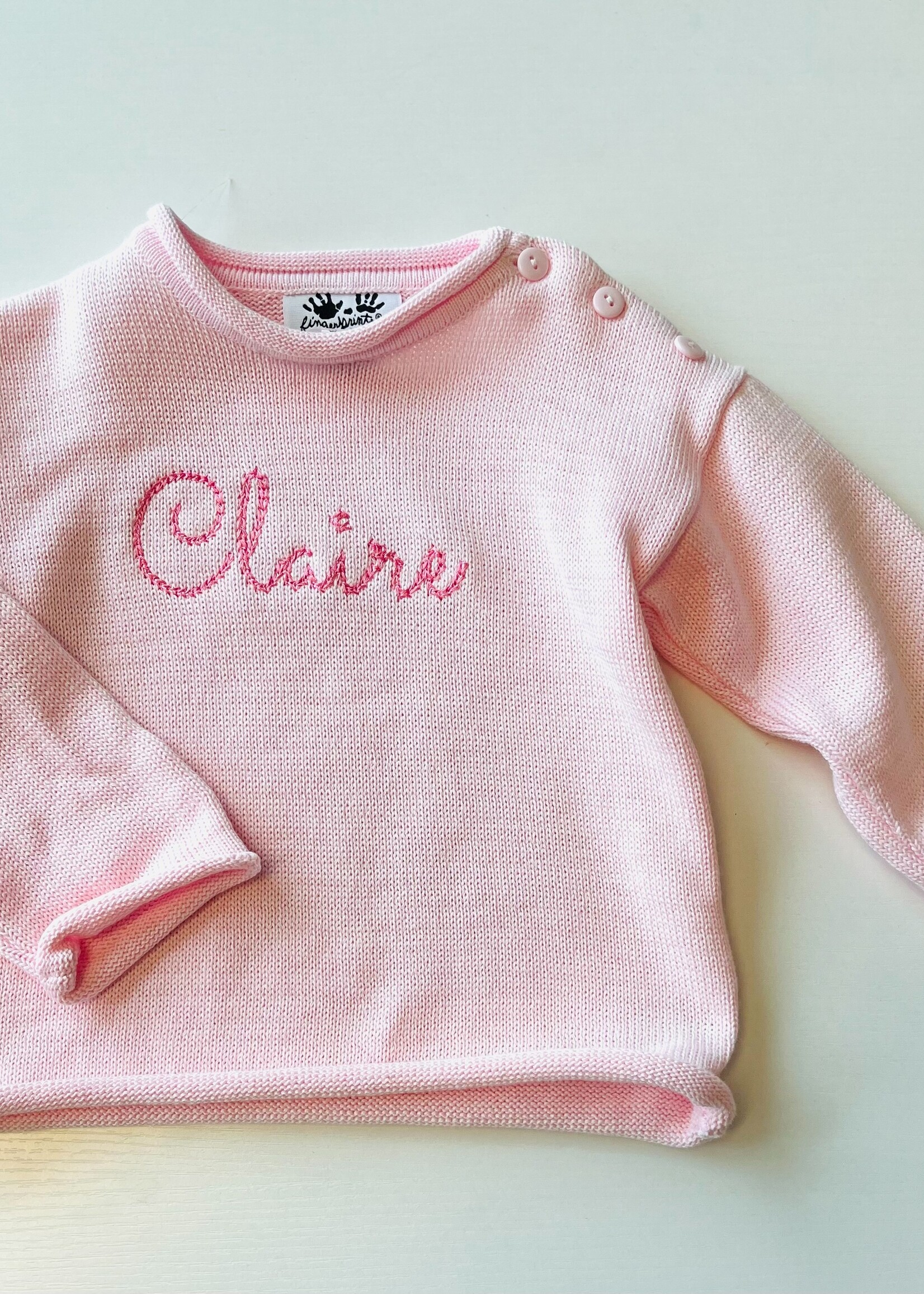 fingerprints Monogrammed Pink Roll Neck Sweater