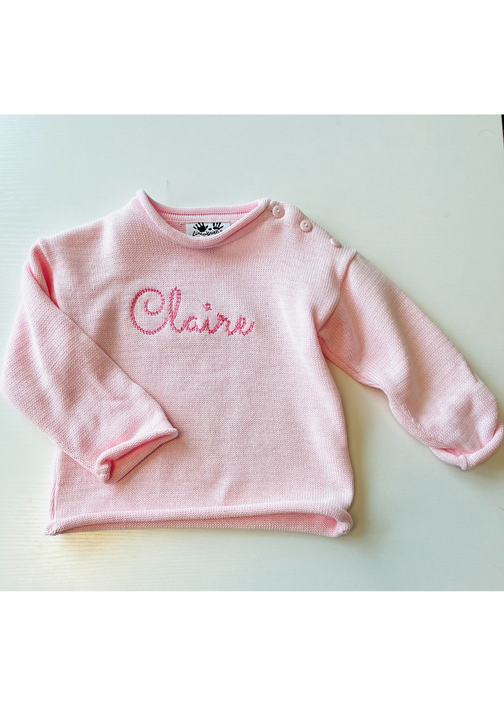 fingerprints Monogrammed Pink Roll Neck Sweater