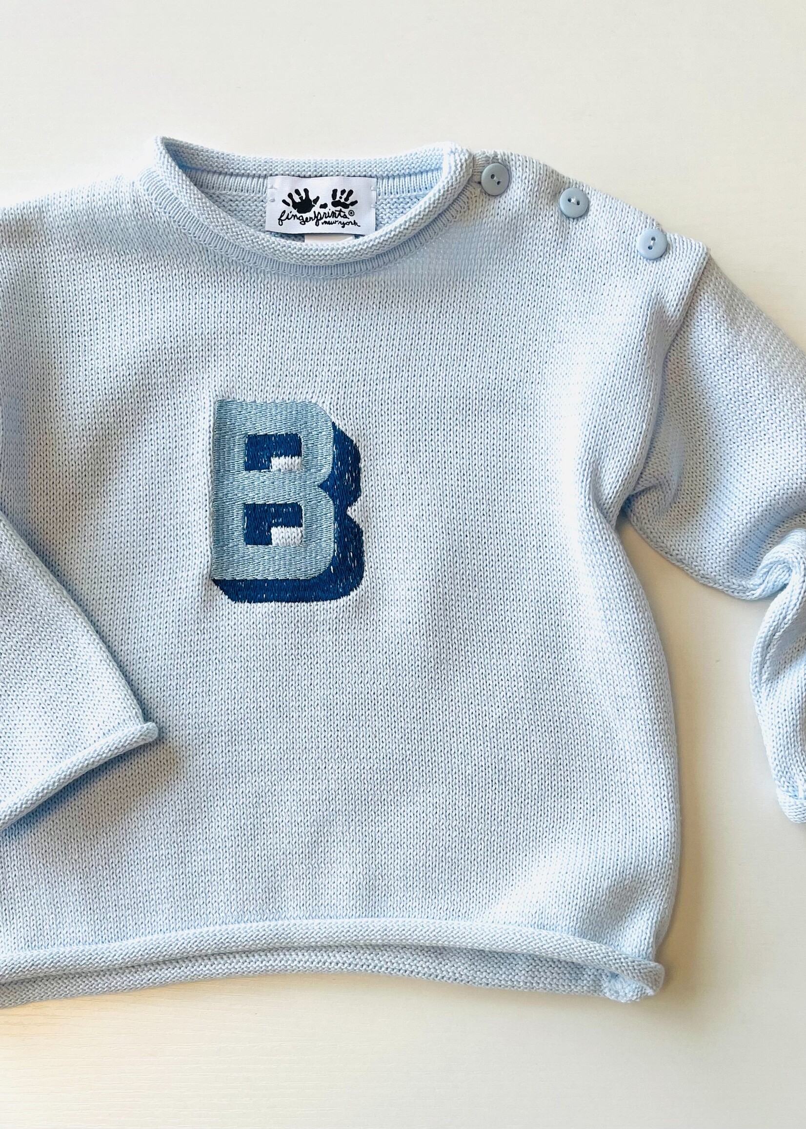 fingerprints Monogrammed Blue Roll Neck Sweater