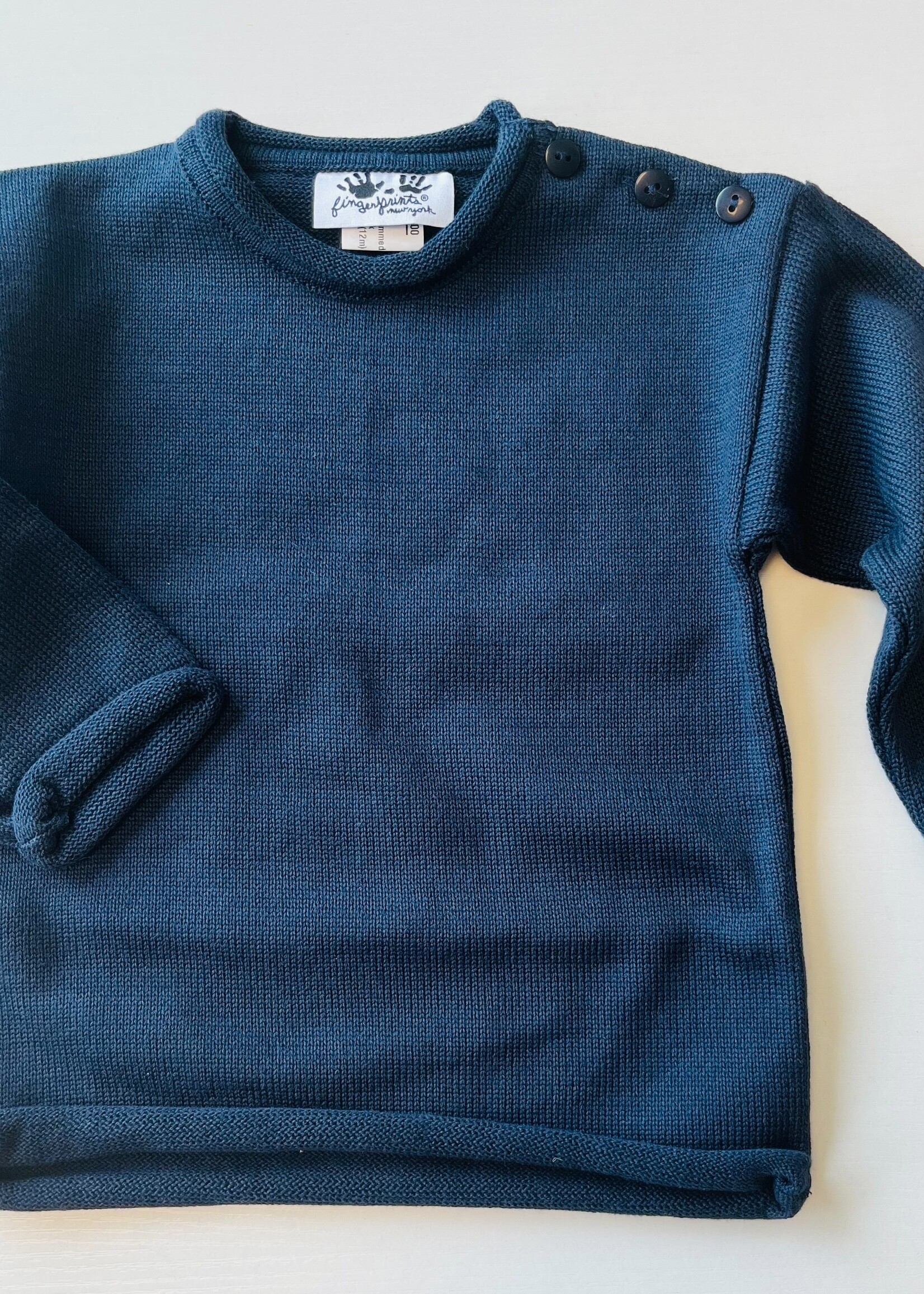 fingerprints Monogrammed Navy Roll Neck Sweater