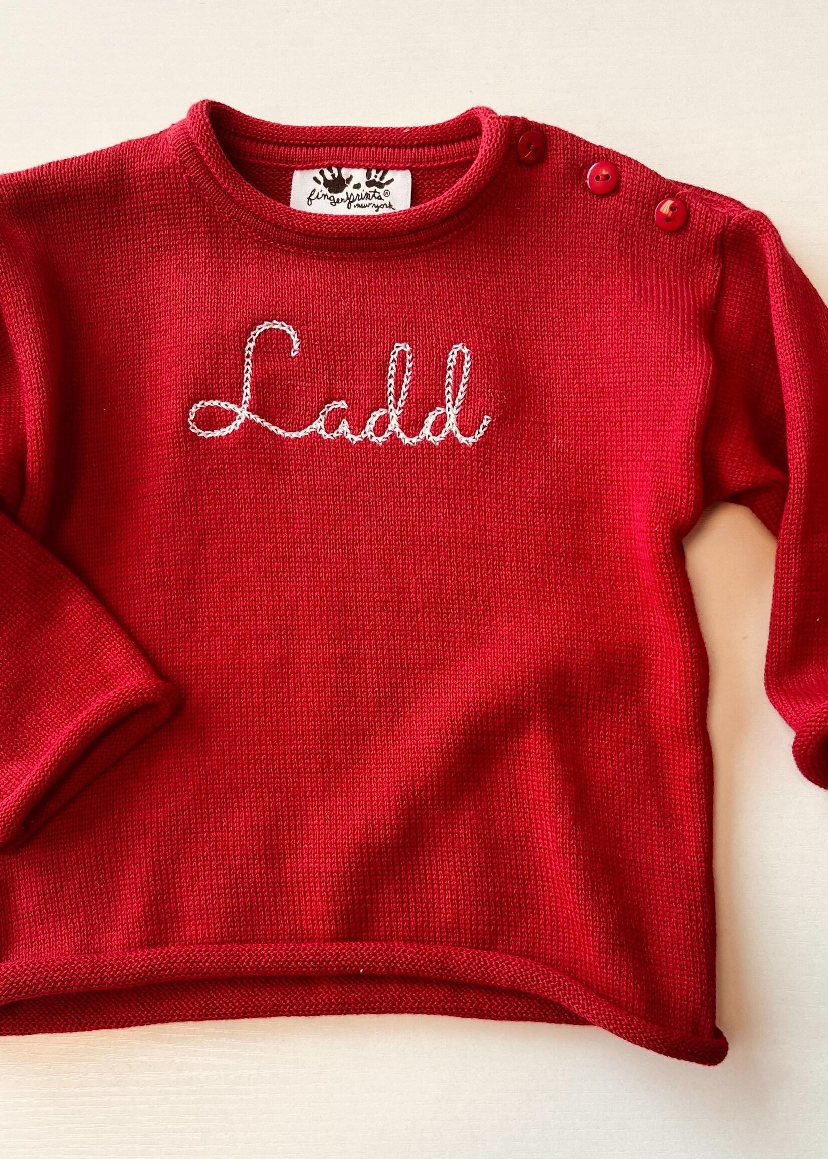 fingerprints Monogrammed Red Roll Neck Sweater