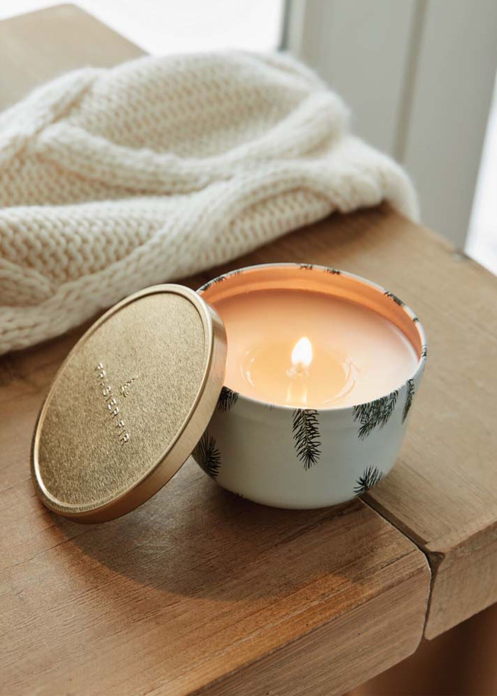 Thymes Frasier Fir Poured Candle Tin, Gold Lid