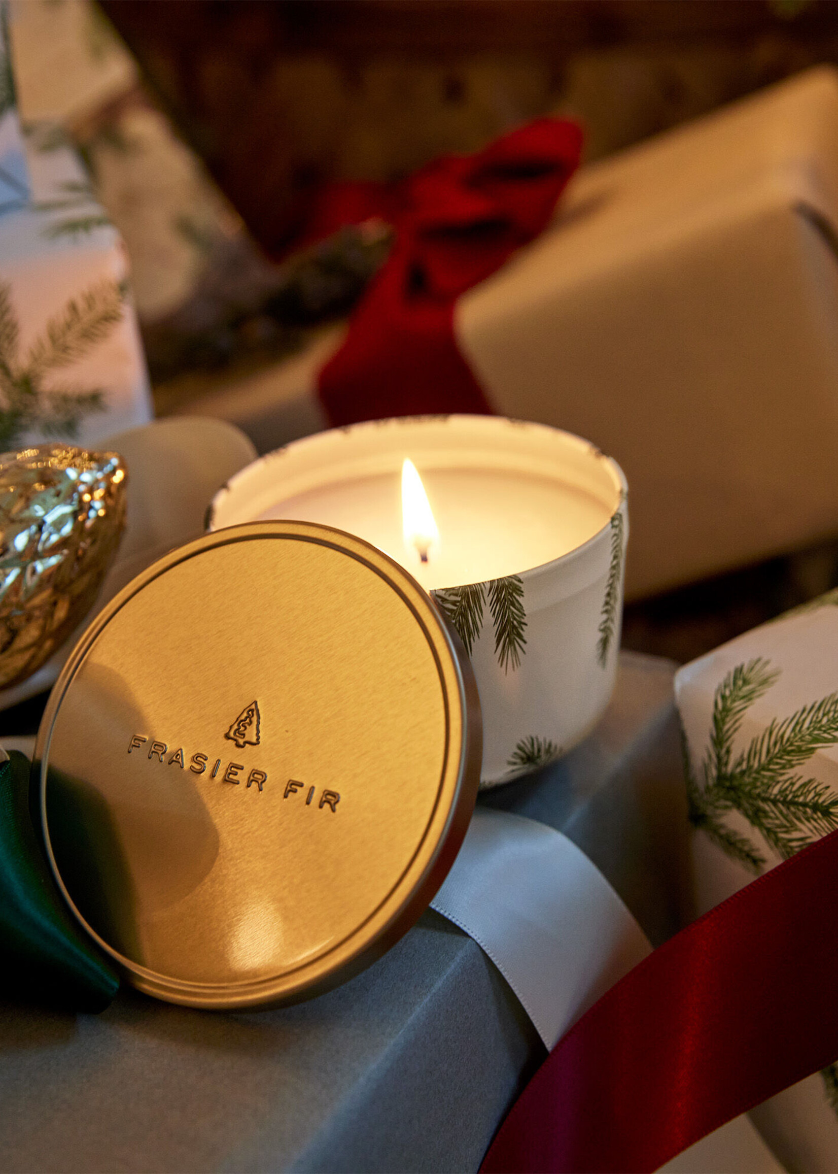 Thymes Frasier Fir Poured Candle Tin, Gold Lid