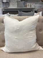 Saro Trading Company Fringed 100% Linen Pillow - Ivory