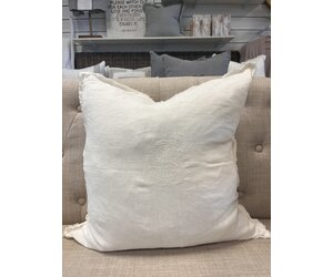 Saro Ruffled Linen Throw Pillow - Natural