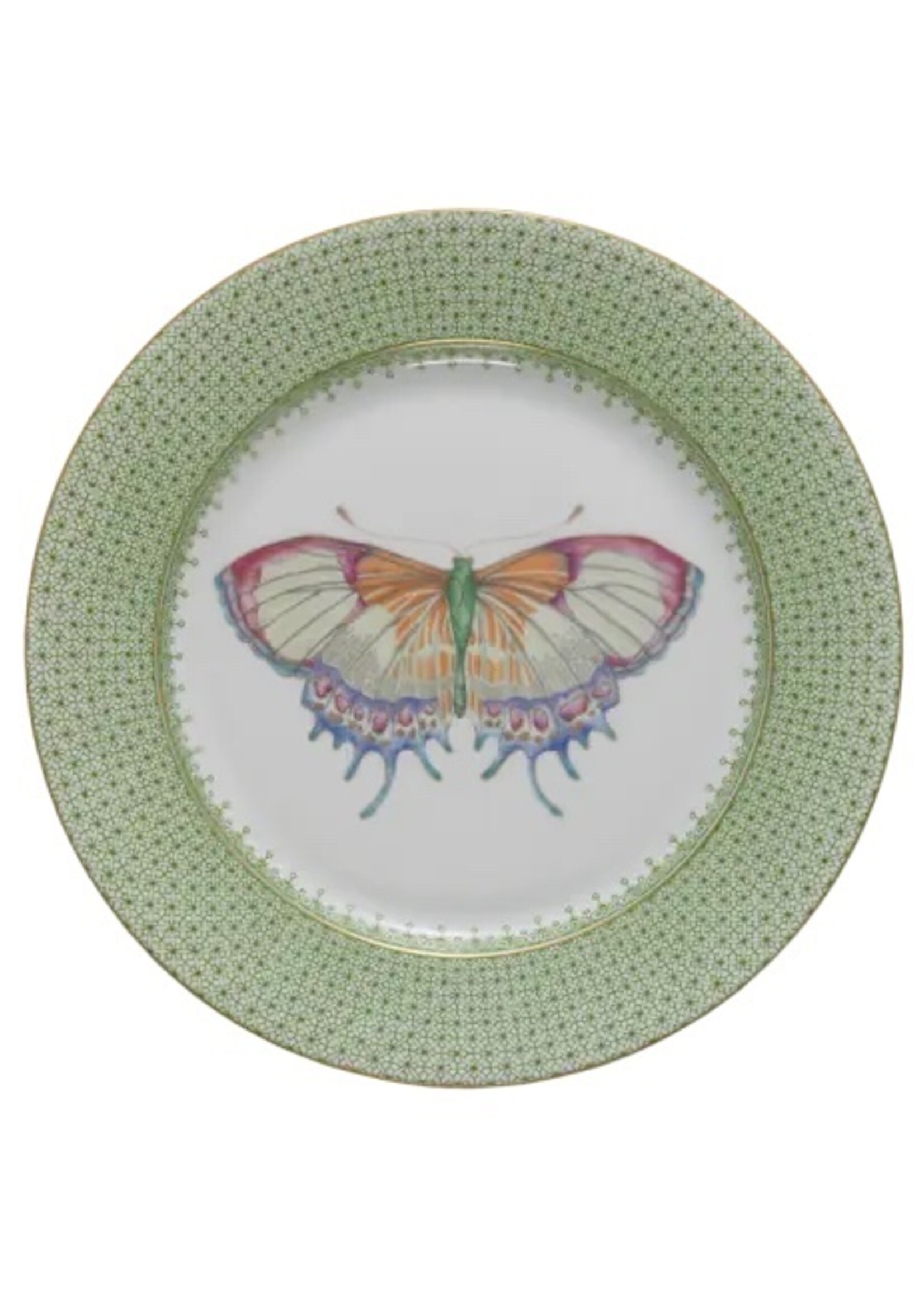 Mottahedeh Mottahedeh Apple Green Lace Dessert Plate w/Butterfly
