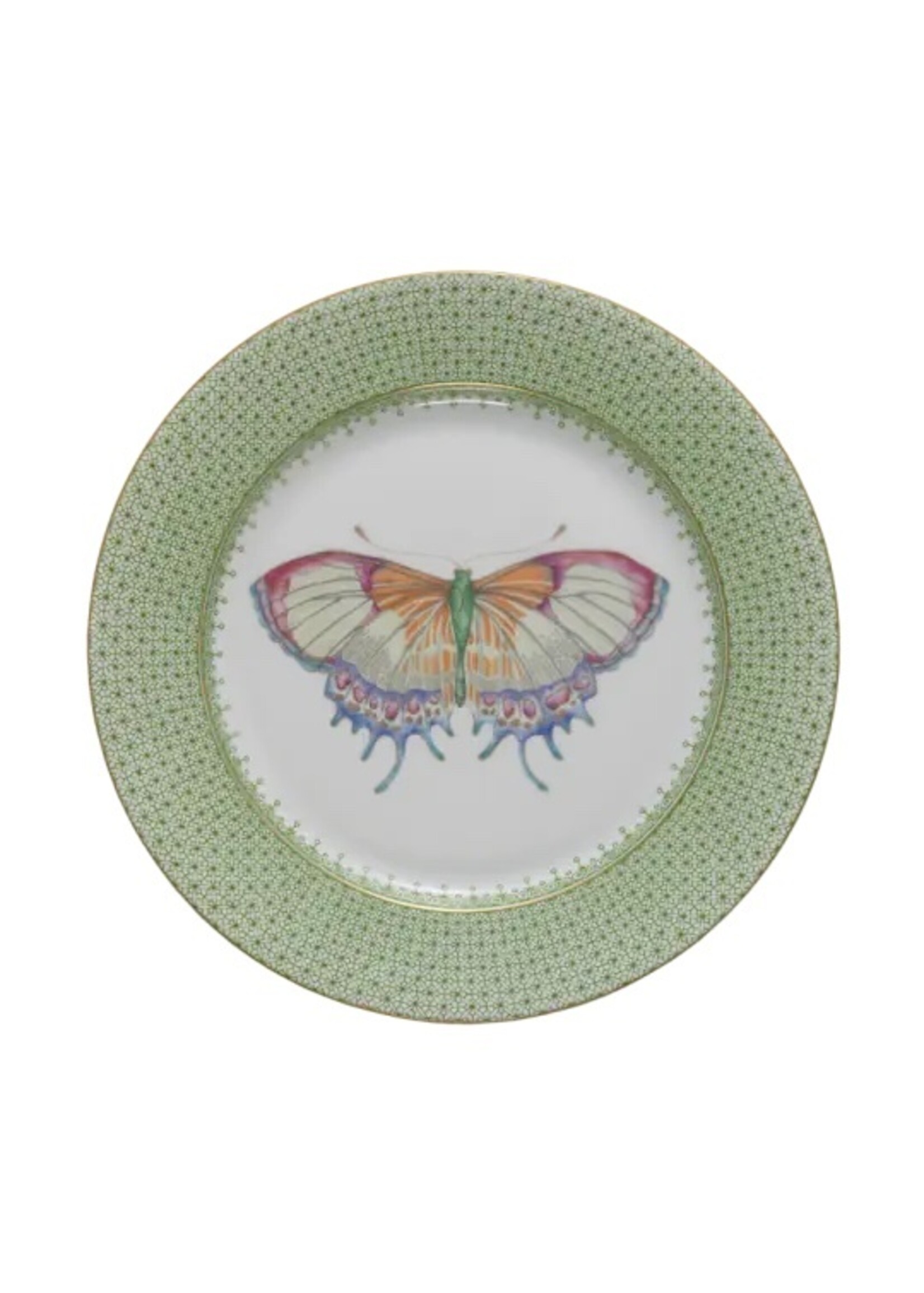 Mottahedeh Mottahedeh Apple Green Lace Dessert Plate w/Butterfly
