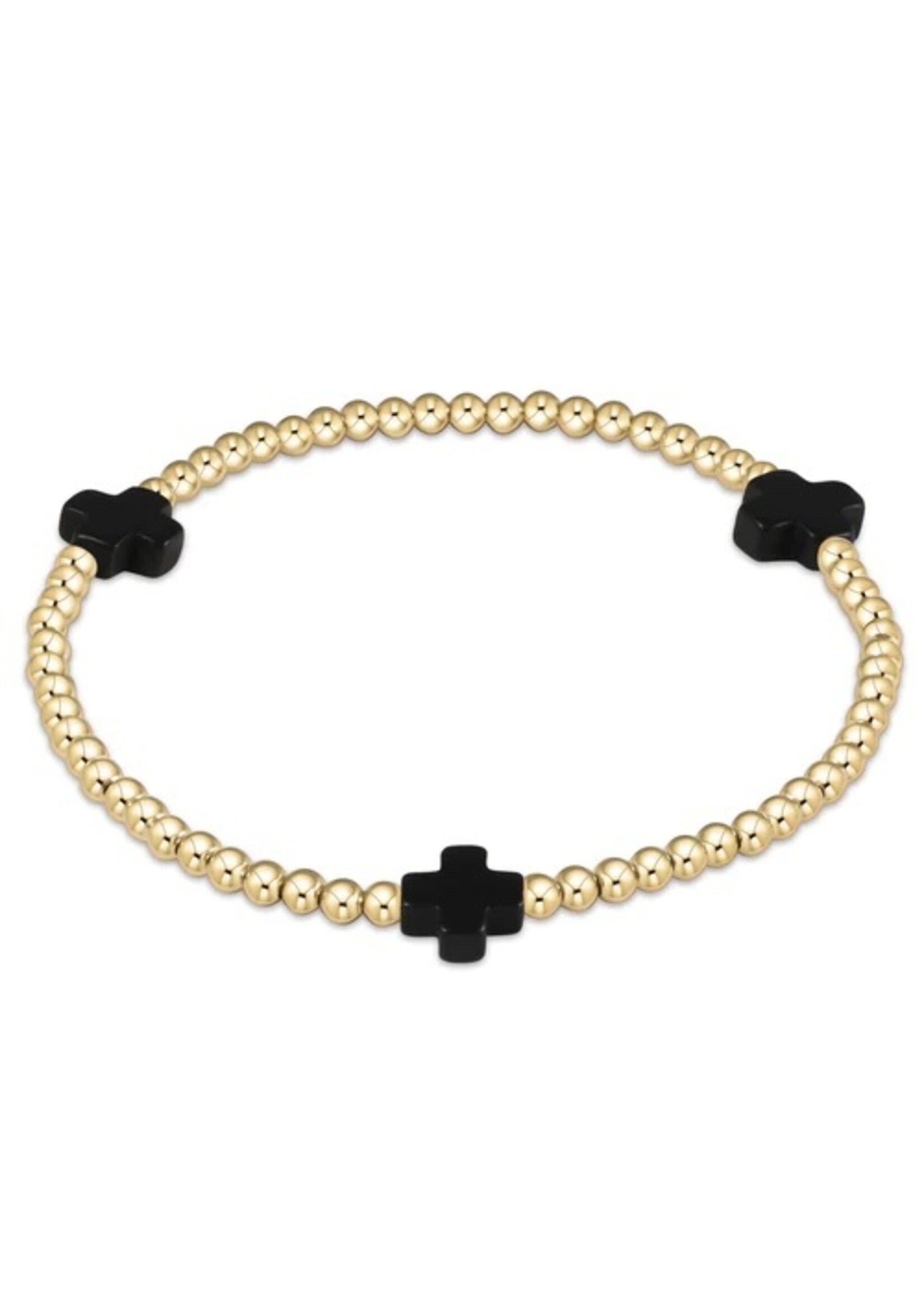 enewton Signature Cross Gold Pattern 3mm Bead Bracelet - Onyx