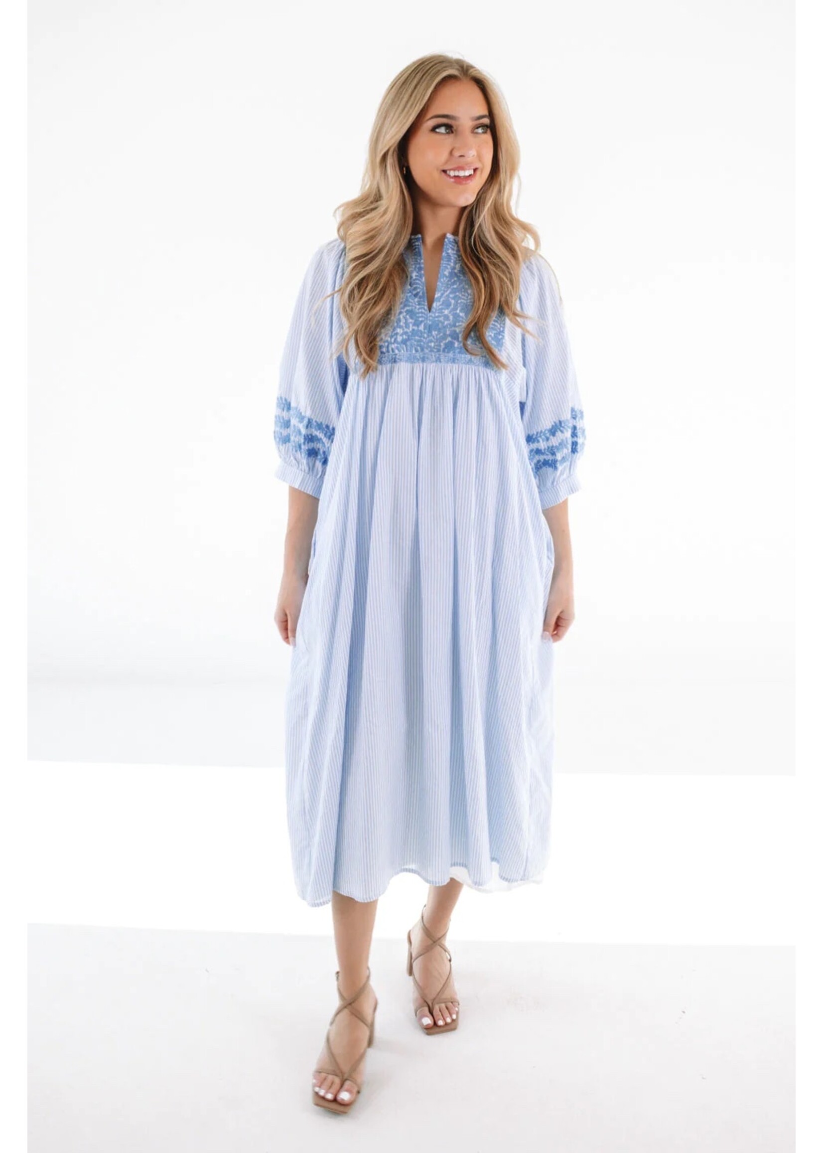 J. Marie Pebble Midi Dress - Blue Stripe