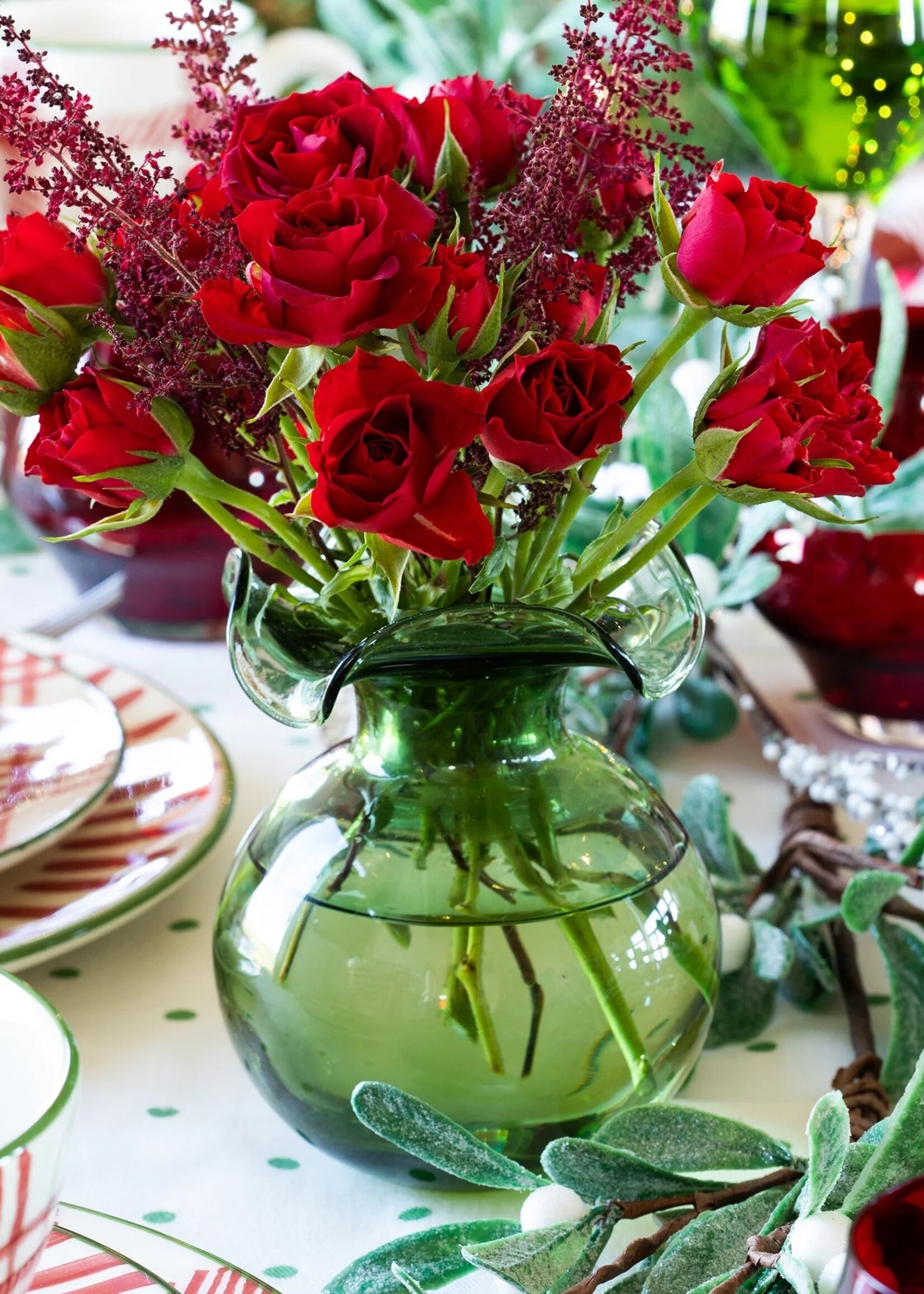 Vietri Hibiscus Glass Dark  Green Bud Vase