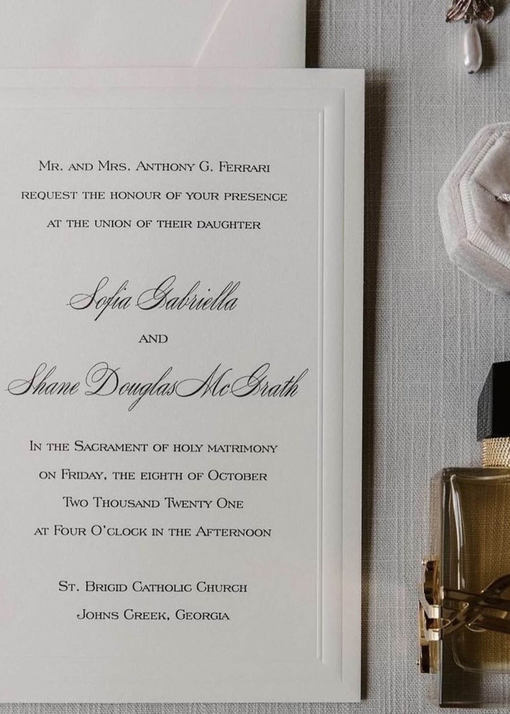 Custom Thermography Beautifully Bordered Invitation 3 Piece Suite