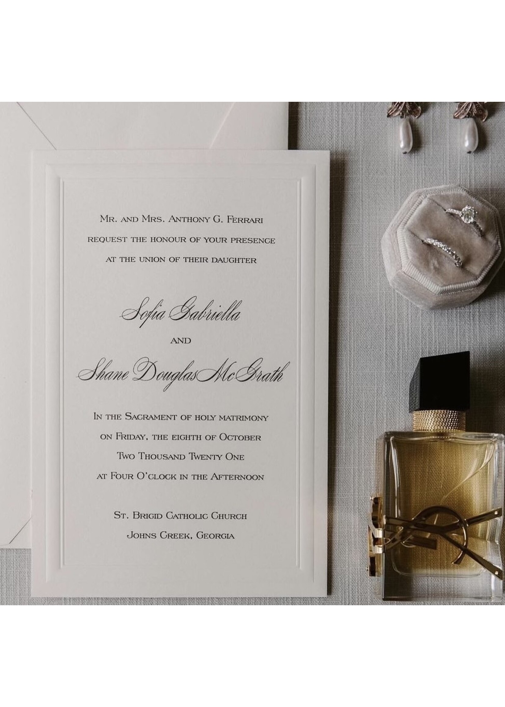 Thermography Beautifully Bordered Invitation 2 Piece Suite