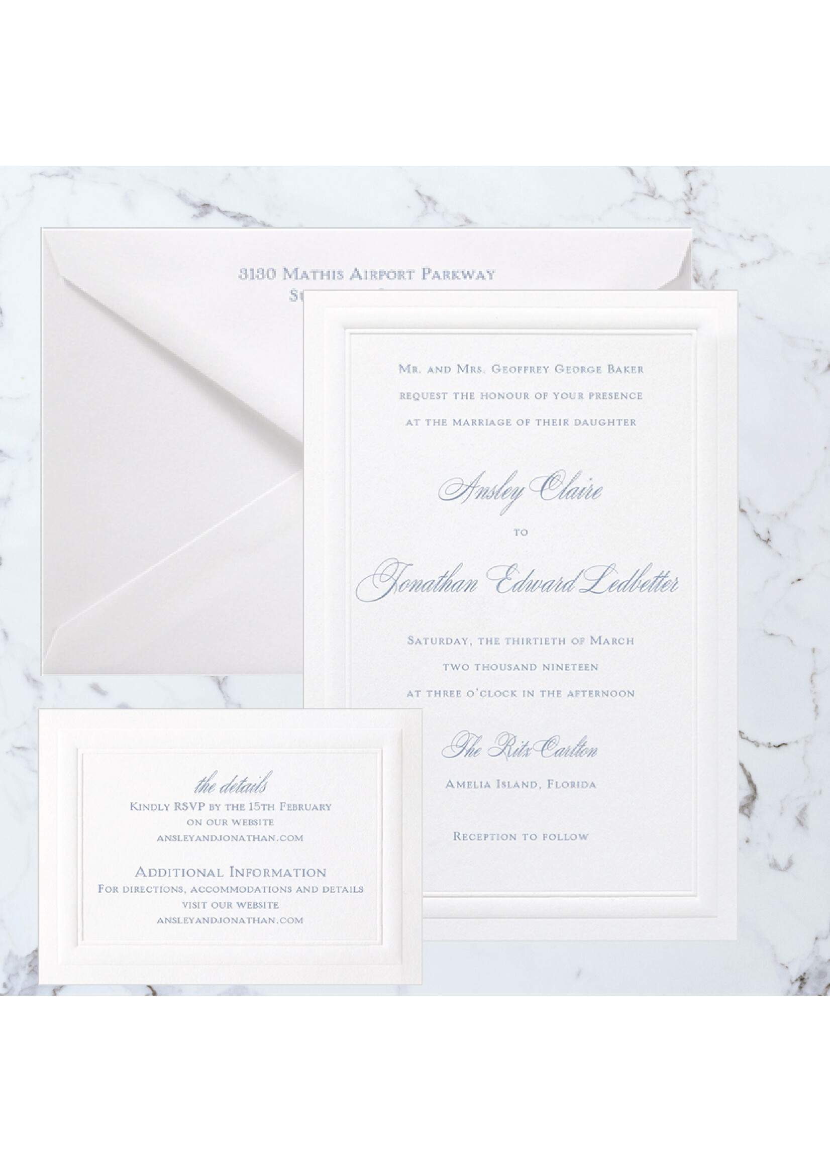 Thermography Beautifully Bordered Invitation 3 Piece Suite