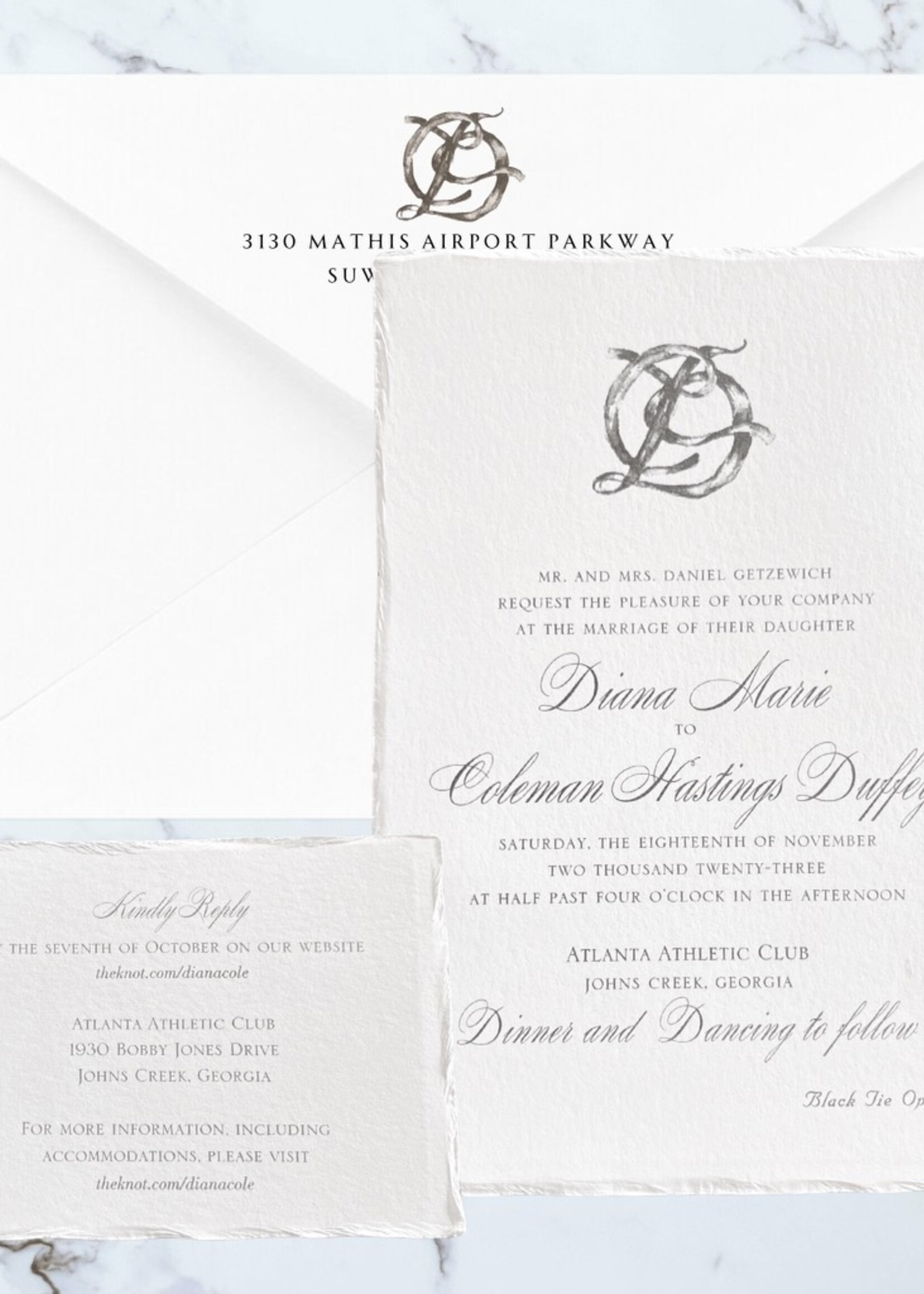 Custom Thermography Torn Edge Invitation 3 Piece Suite