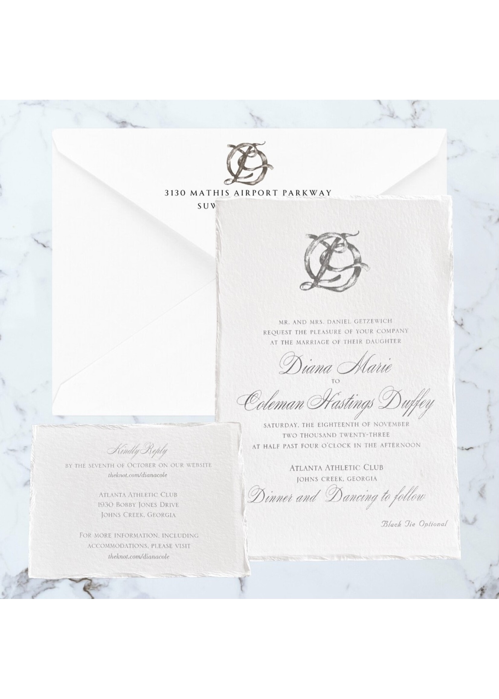 Thermography Torn Edge Invitation 3 Piece Suite