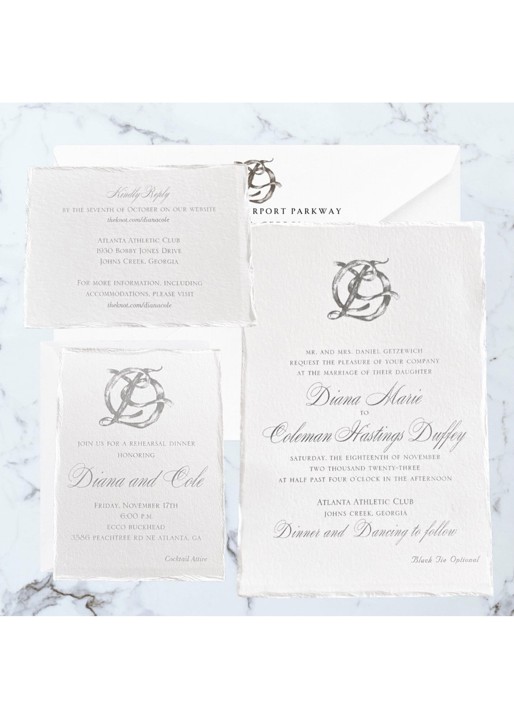 Thermography Torn Edge Invitation 5 Piece Suite