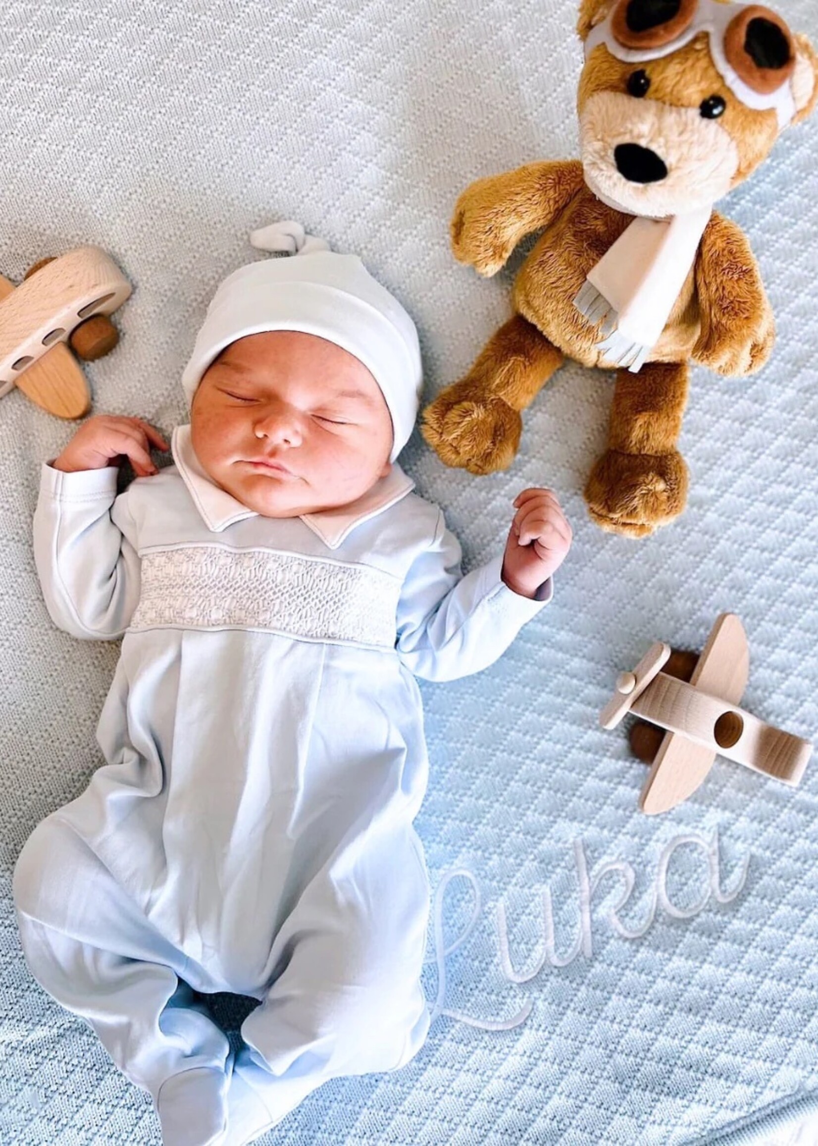 Kissy Kissy Kissy CLB Blue Footie w/ Hand Smocking