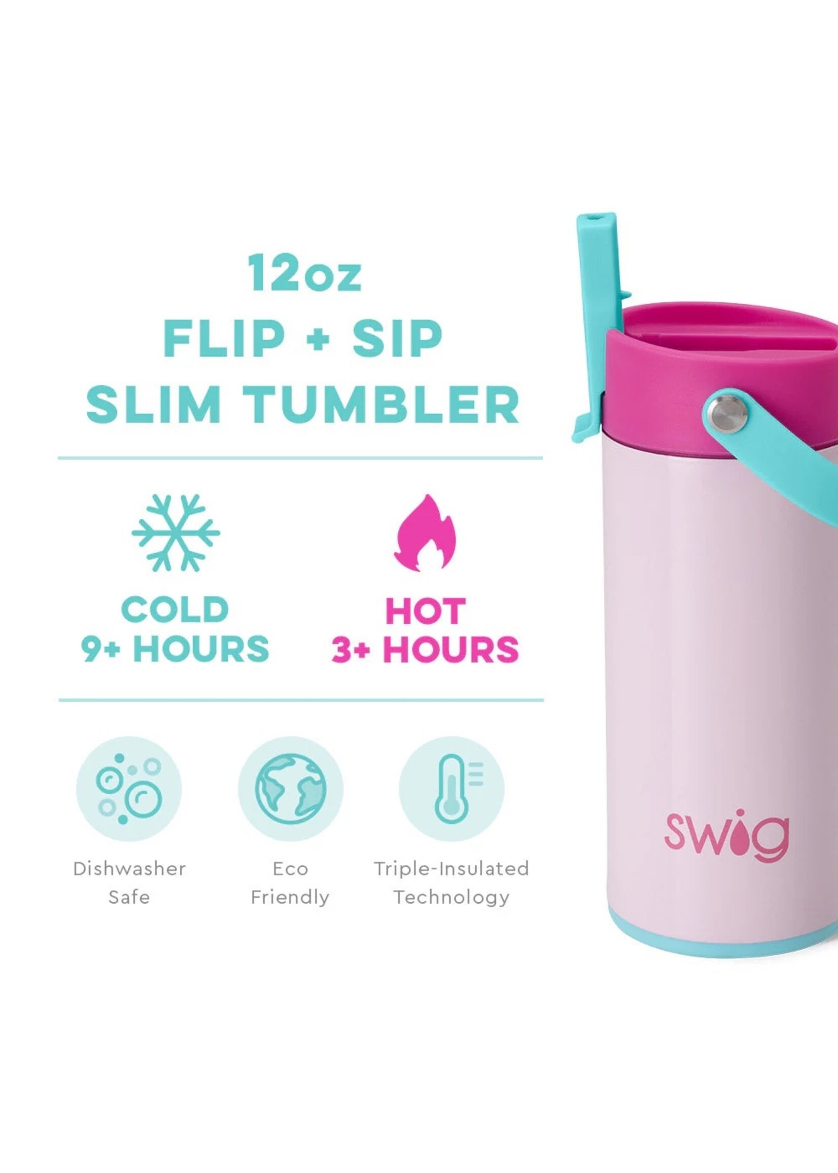 swig Swig Flip + Sip Slim Tumbler (12 oz) - Cotton Candy