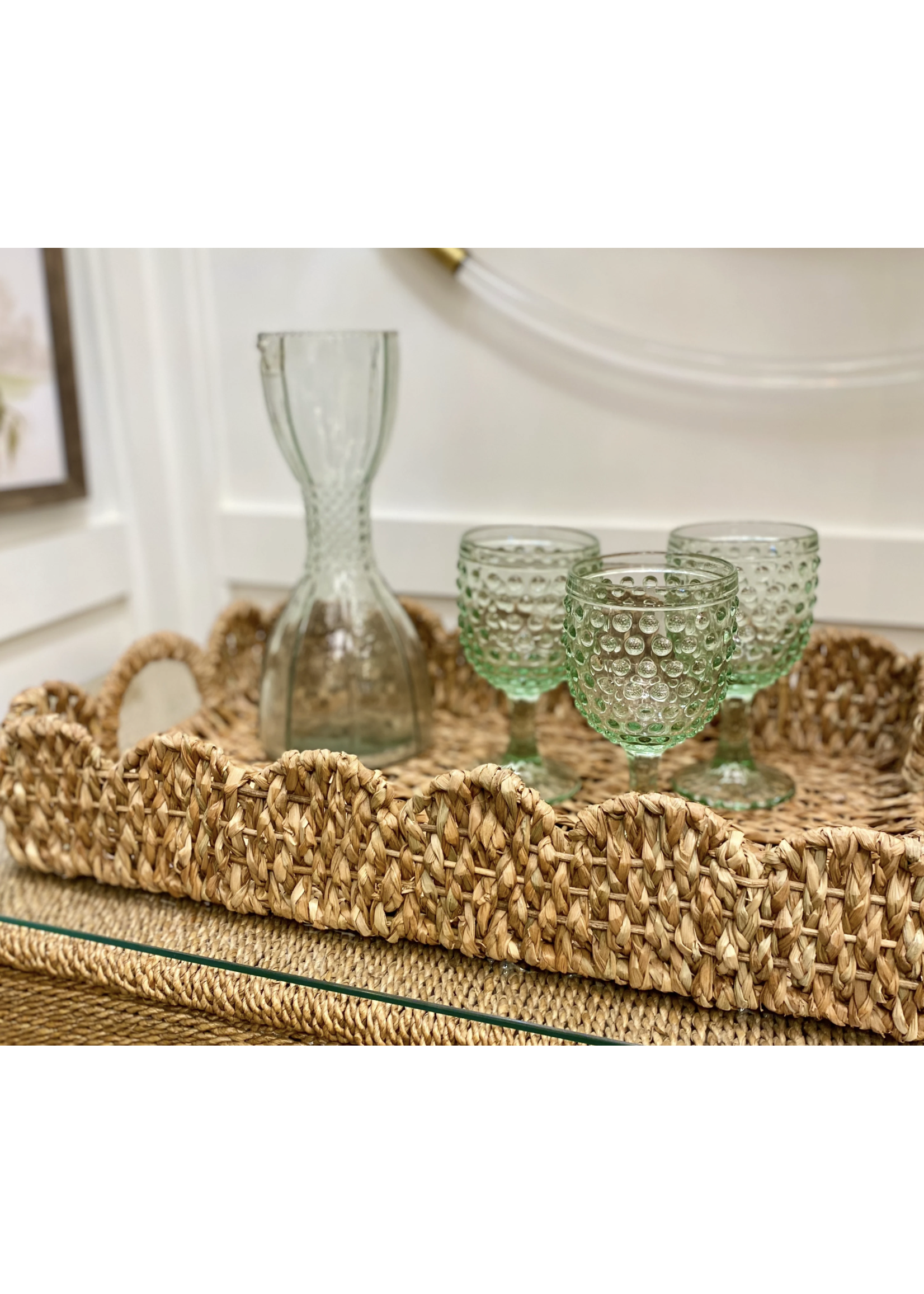 Creative Co-op Medium Decorative Braided Bankuan Trays w/ Handles & Scalloped Edge