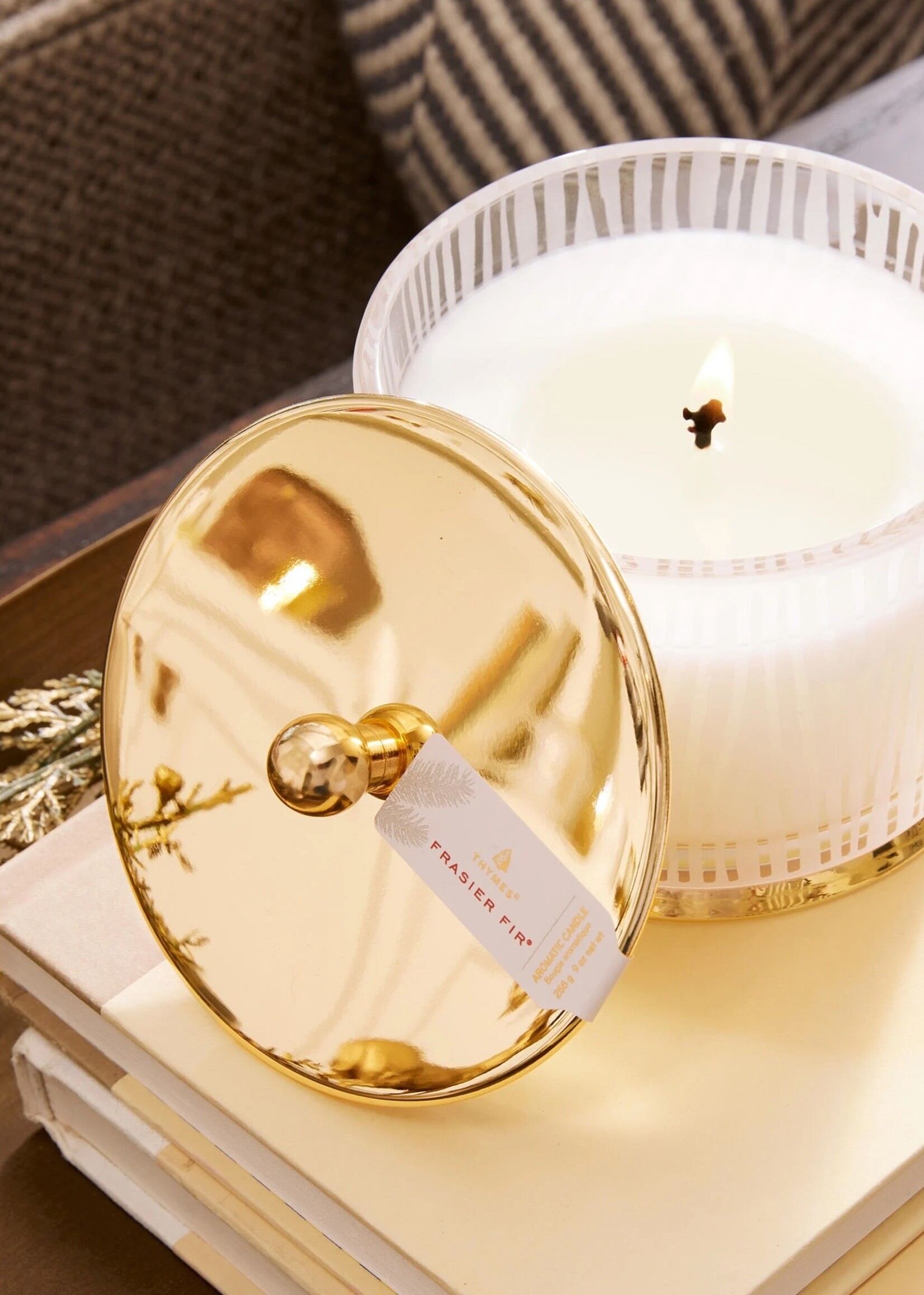 Thymes Frasier Fir Medium Poured Candle, Frosted Wood Grain